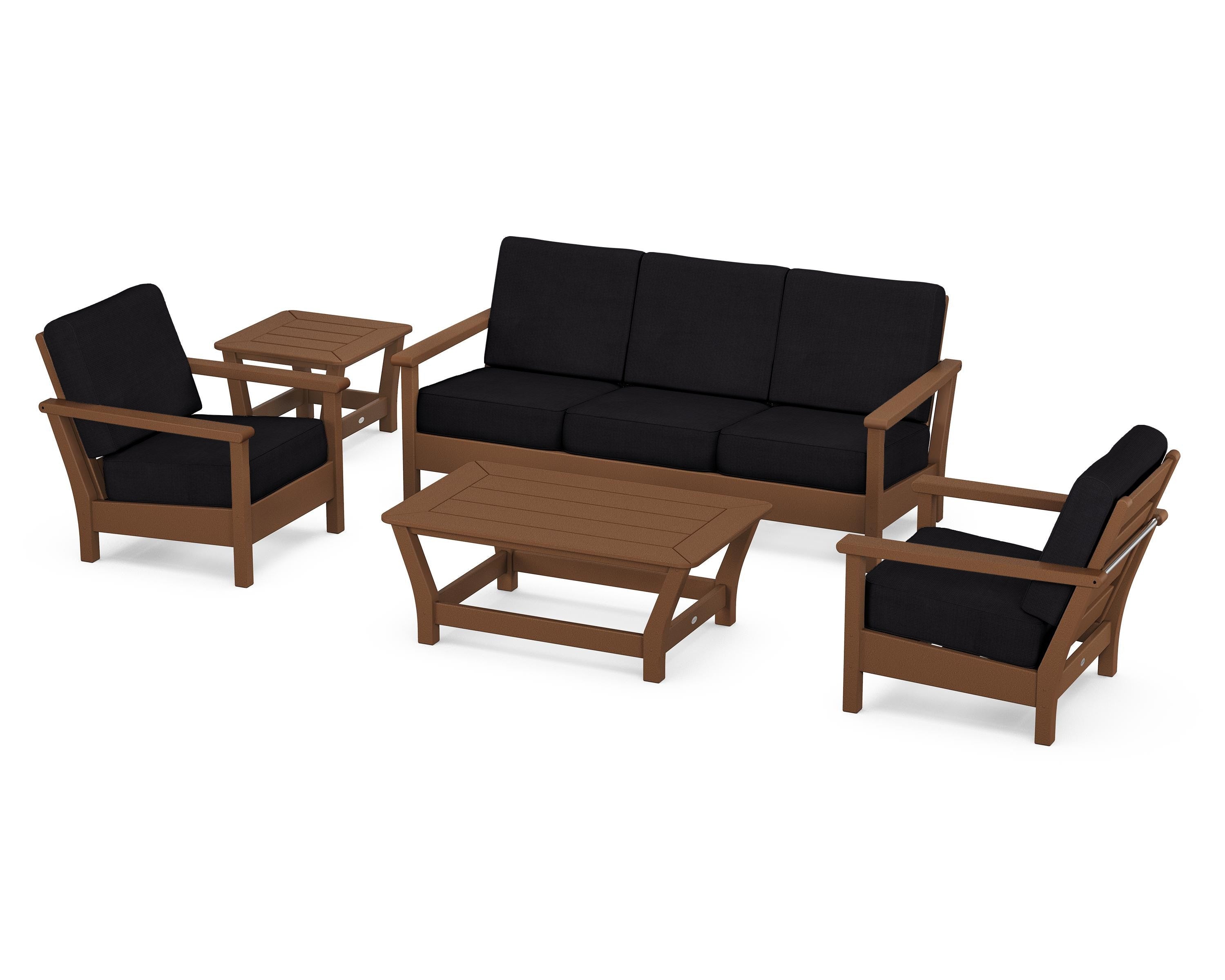 POLYWOOD® Harbour 5-Piece Deep Seating Set in Teak / Midnight Linen
