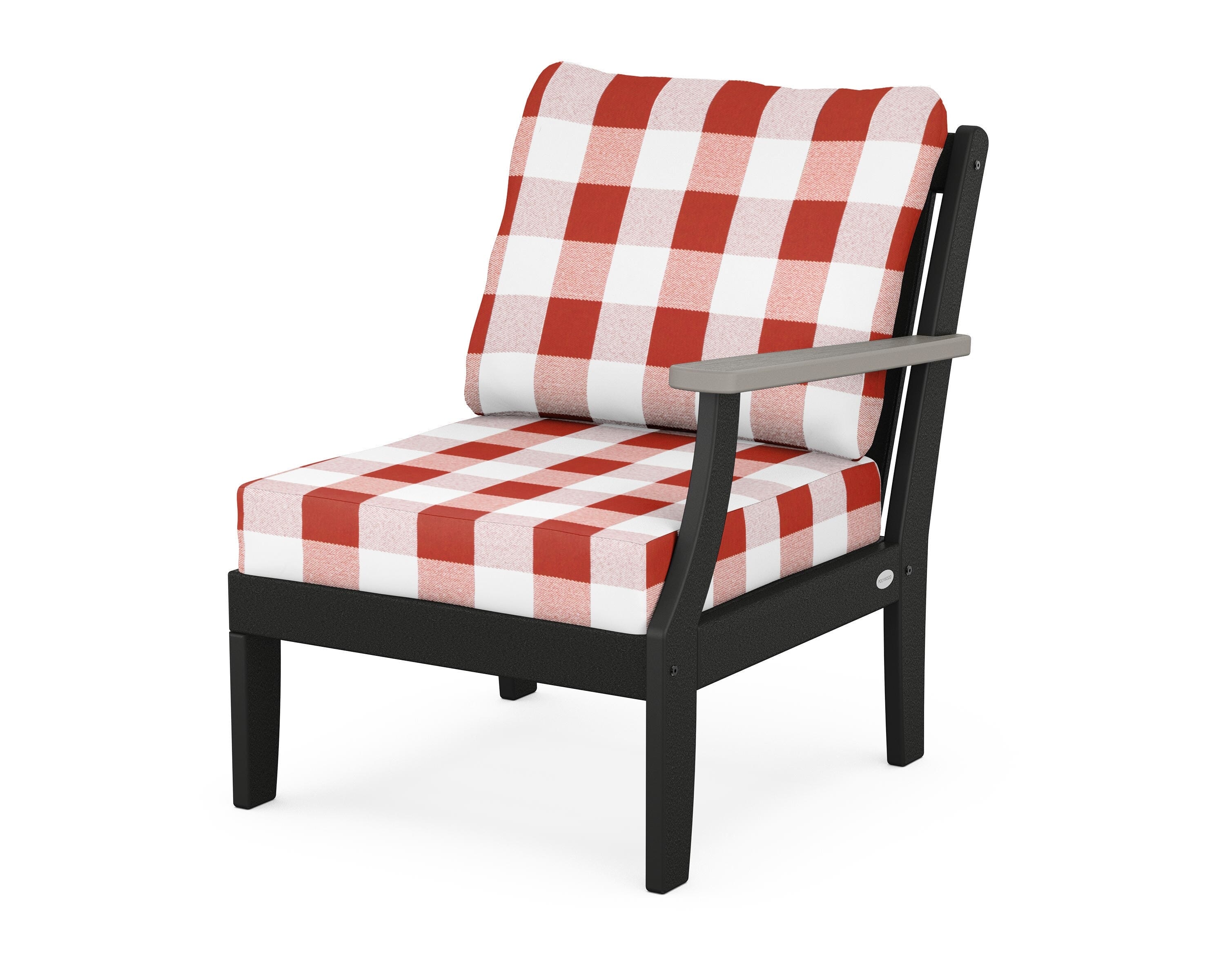 POLYWOOD® Braxton Modular Right Arm Chair in Black / Driftwood / Buffalo Plaid Crimson