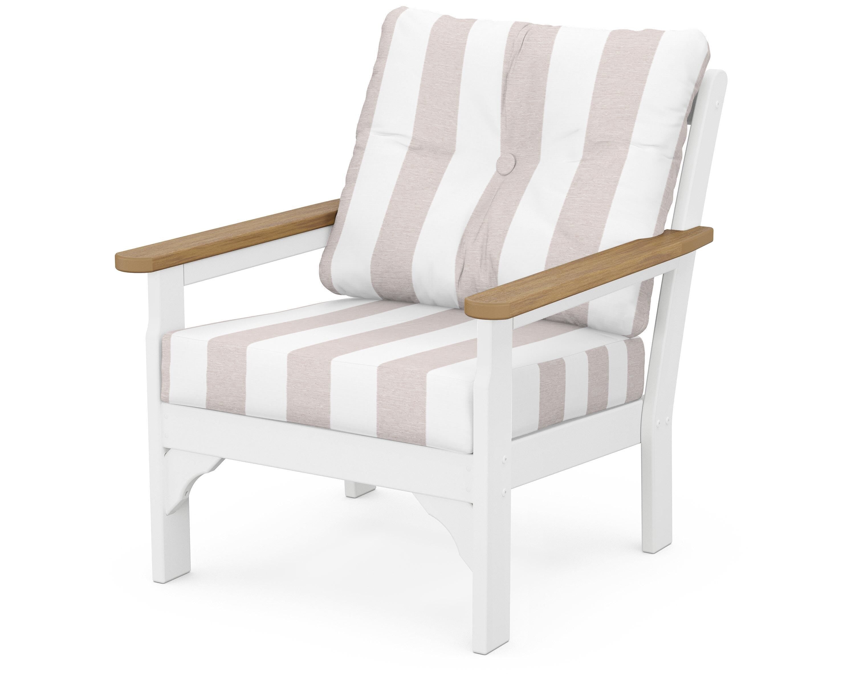 POLYWOOD® Vineyard Deep Seating Chair in White / Natural / Cabana Stripe Dune Burlap