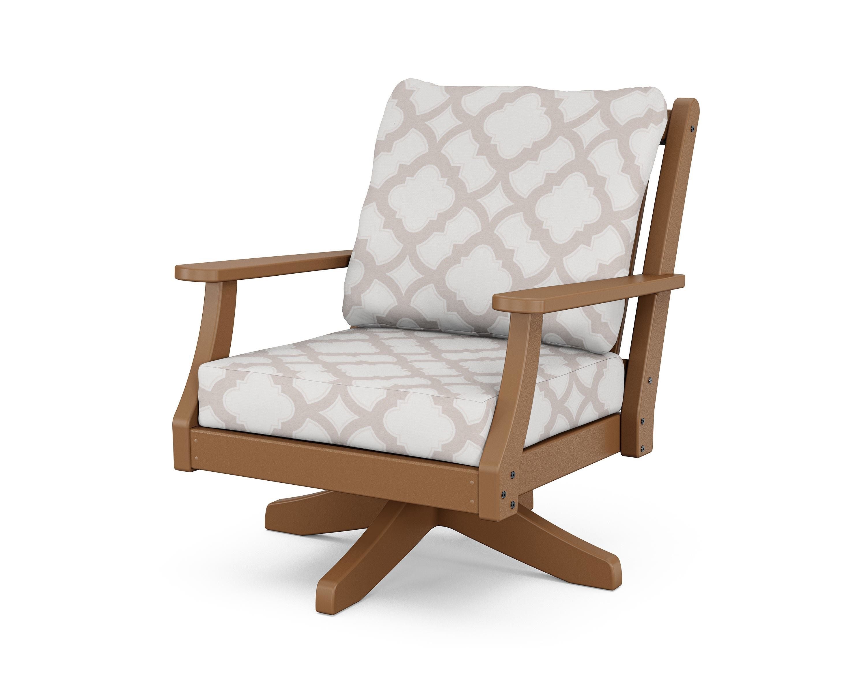 Country Living Wovendale Deep Seating Swivel Chair in Teak / Trellis Dune Burlap