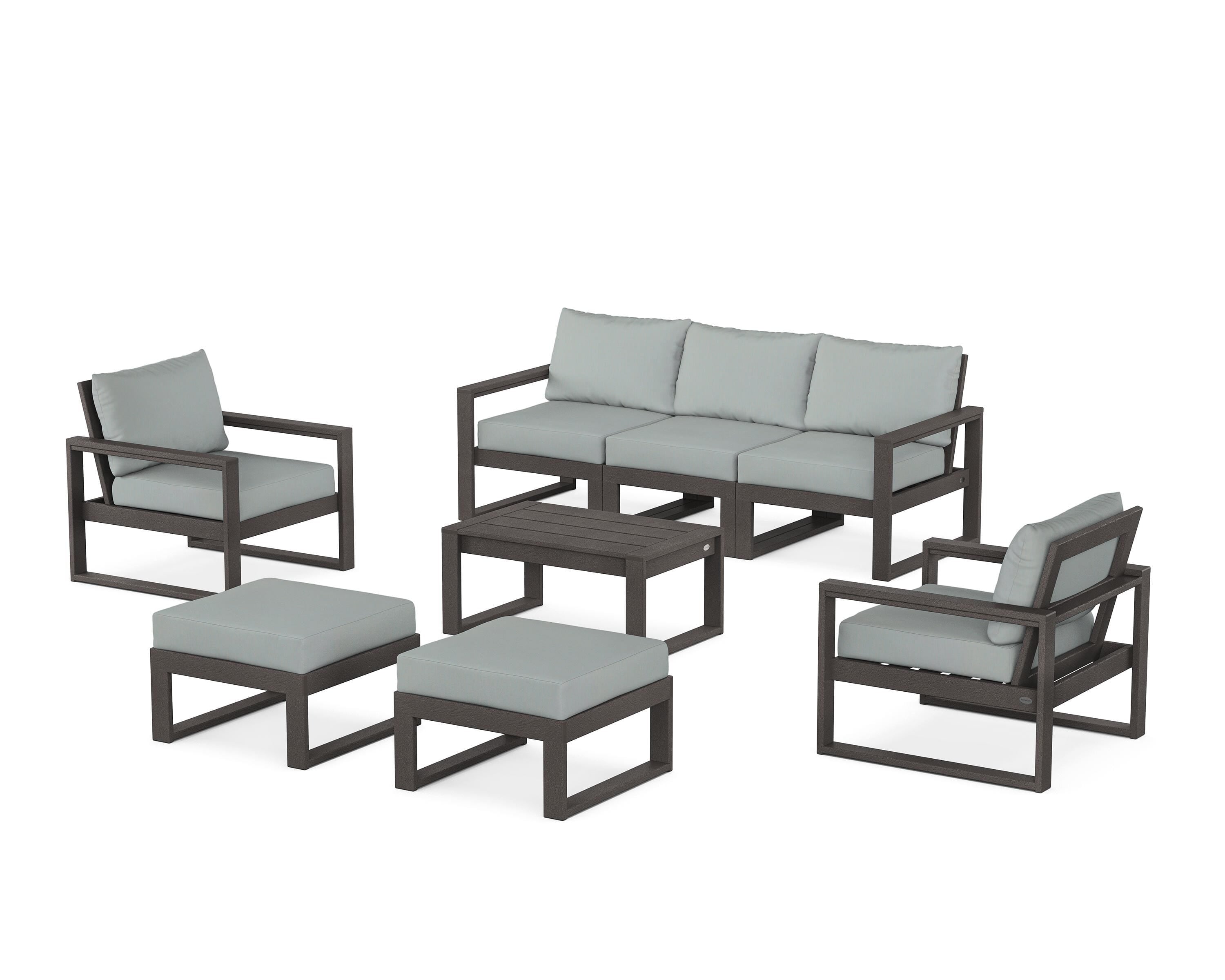 POLYWOOD® EDGE Sectional 8-Piece Lounge Sofa Set in Vintage Coffee / Spa