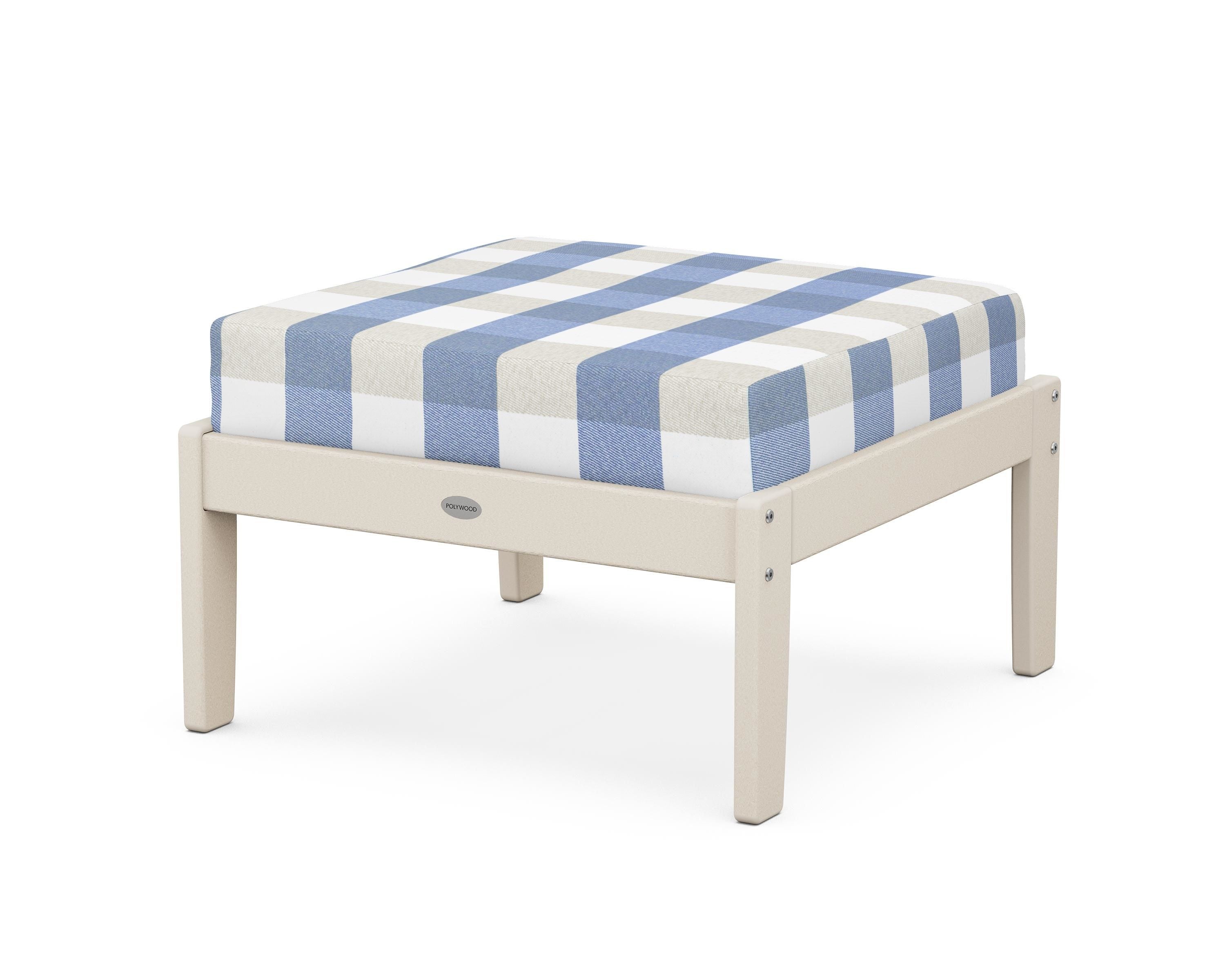 POLYWOOD® Braxton Deep Seating Ottoman in Sand / Buffalo Plaid Sky Blue