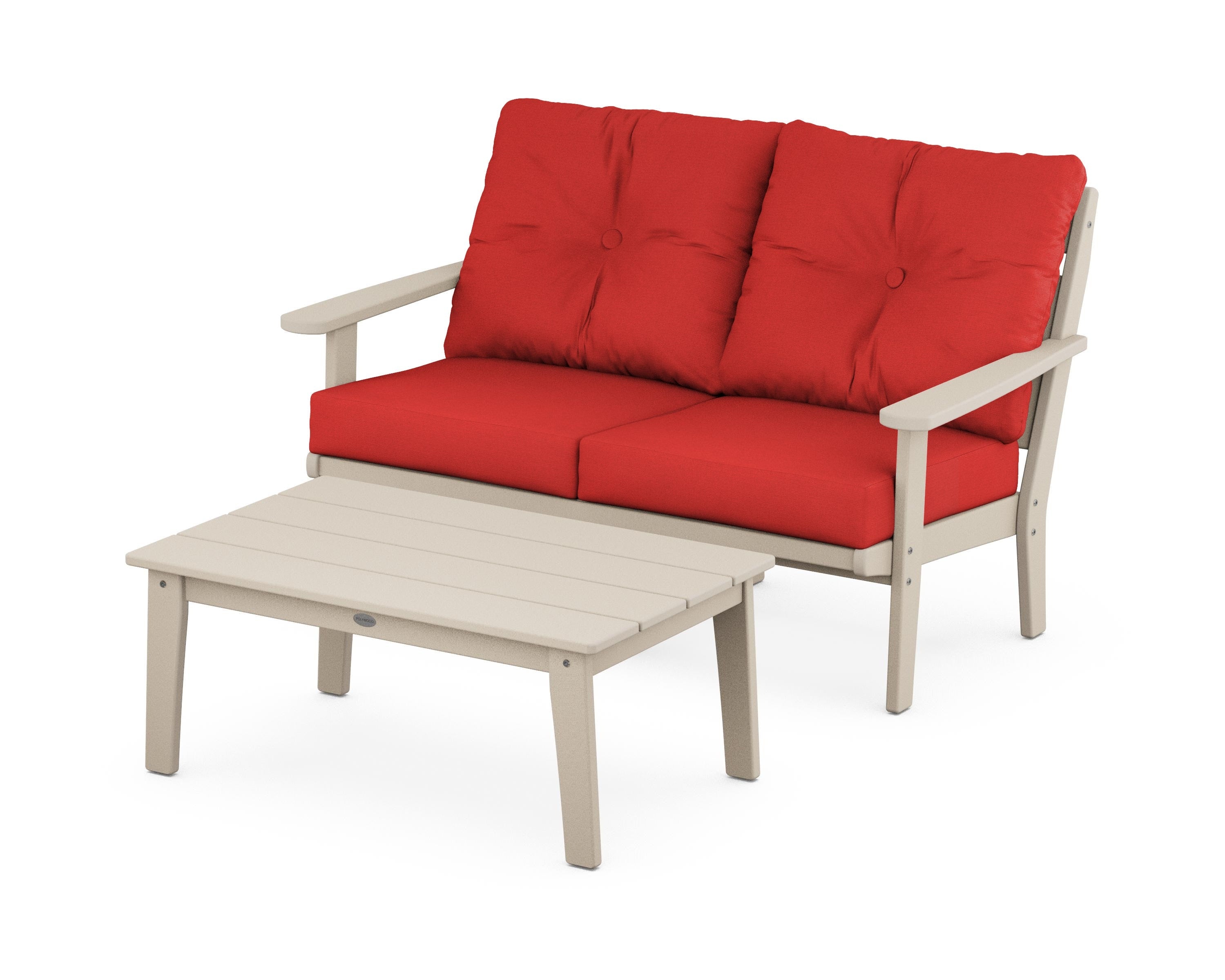 POLYWOOD® Lakeside 2-Piece Lounge Loveseat Set in Sand / Crimson Linen