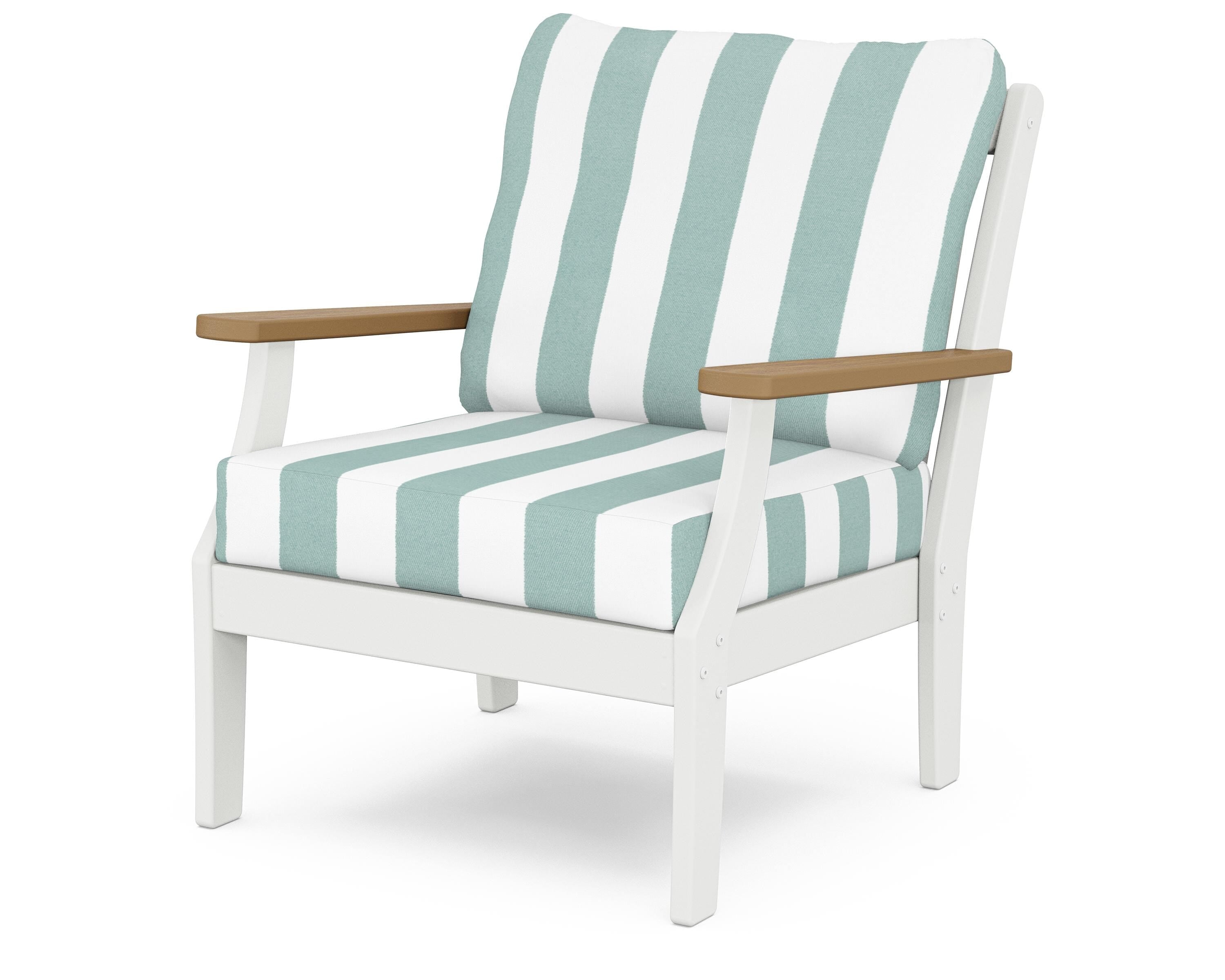POLYWOOD® Braxton Deep Seating Chair in White / Natural / Cabana Stripe Glacier Spa
