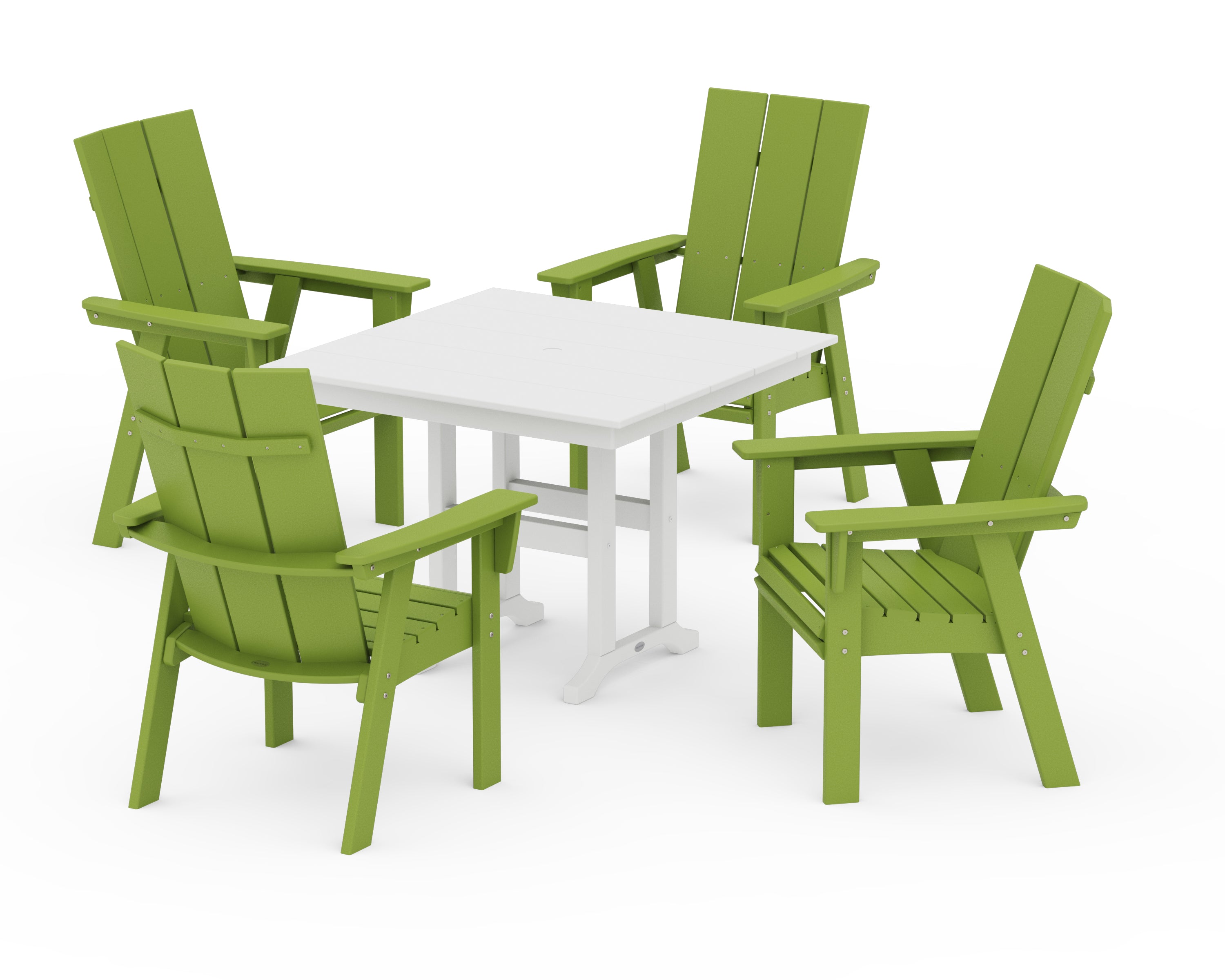 POLYWOOD® Modern Adirondack 5-Piece Farmhouse Dining Set in Lime / White