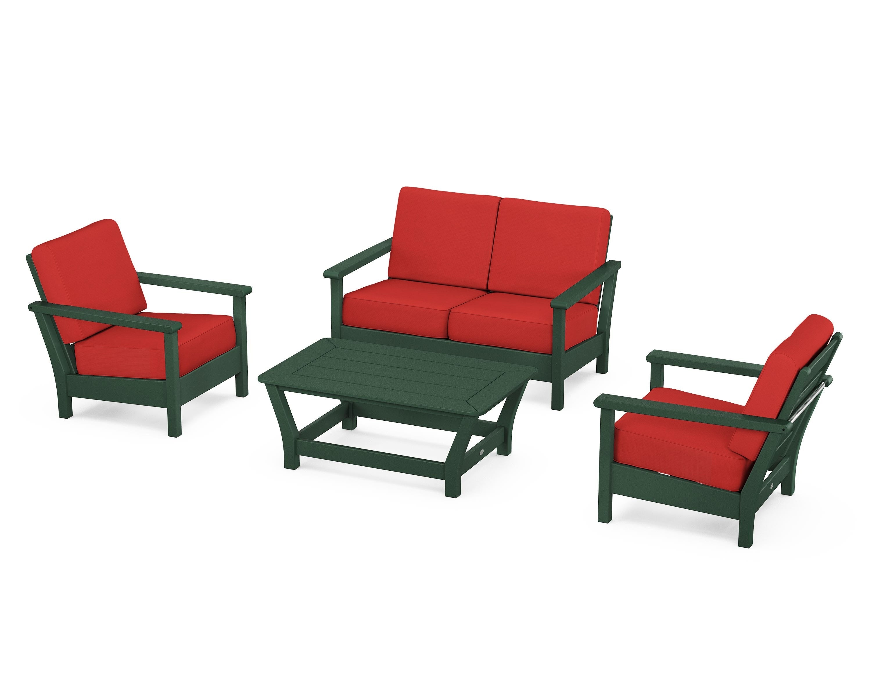 POLYWOOD® Harbour 4-Piece Deep Seating Set in Green / Crimson Linen