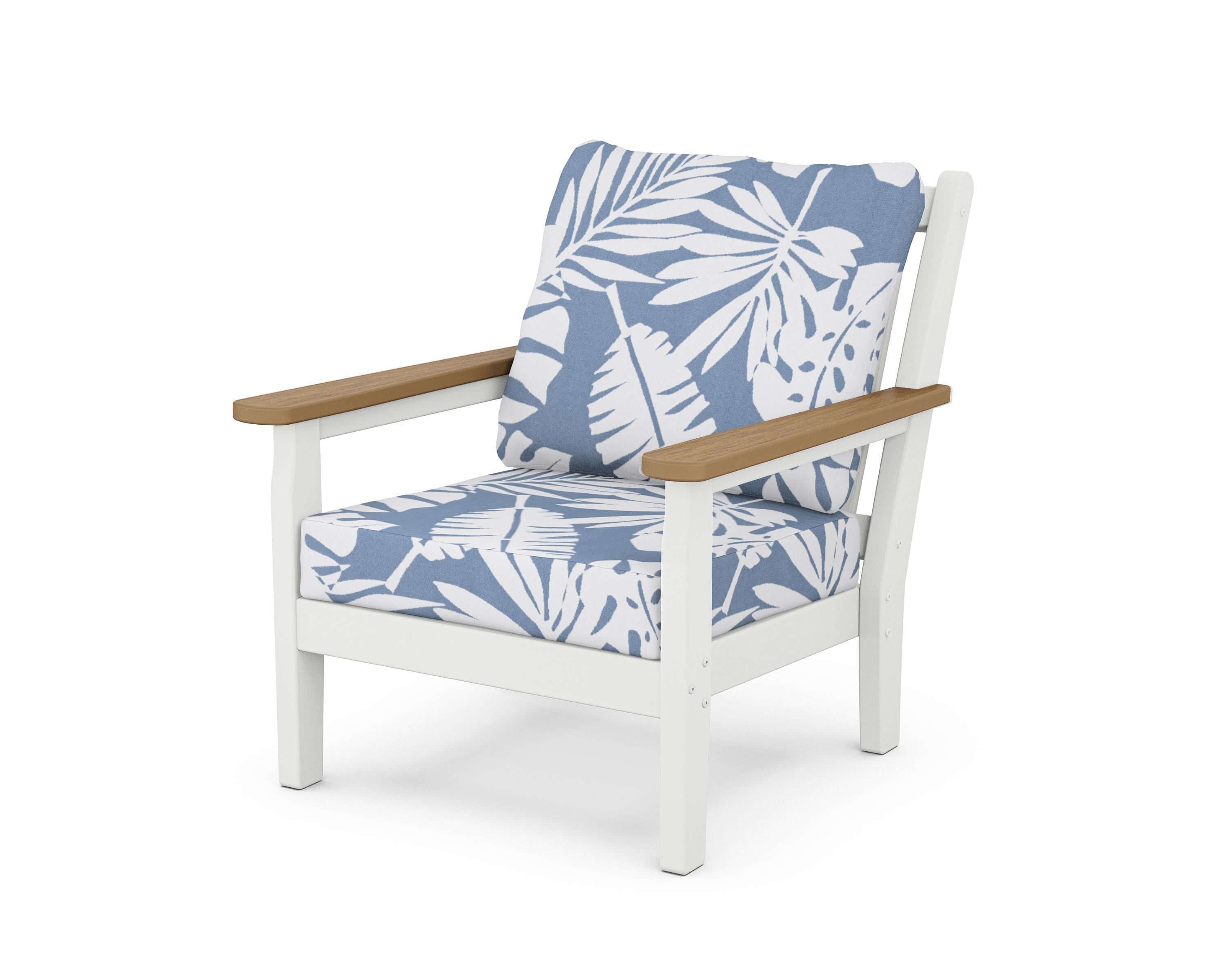 POLYWOOD® Chippendale Deep Seating Chair in White / Natural / Leaf Sky Blue