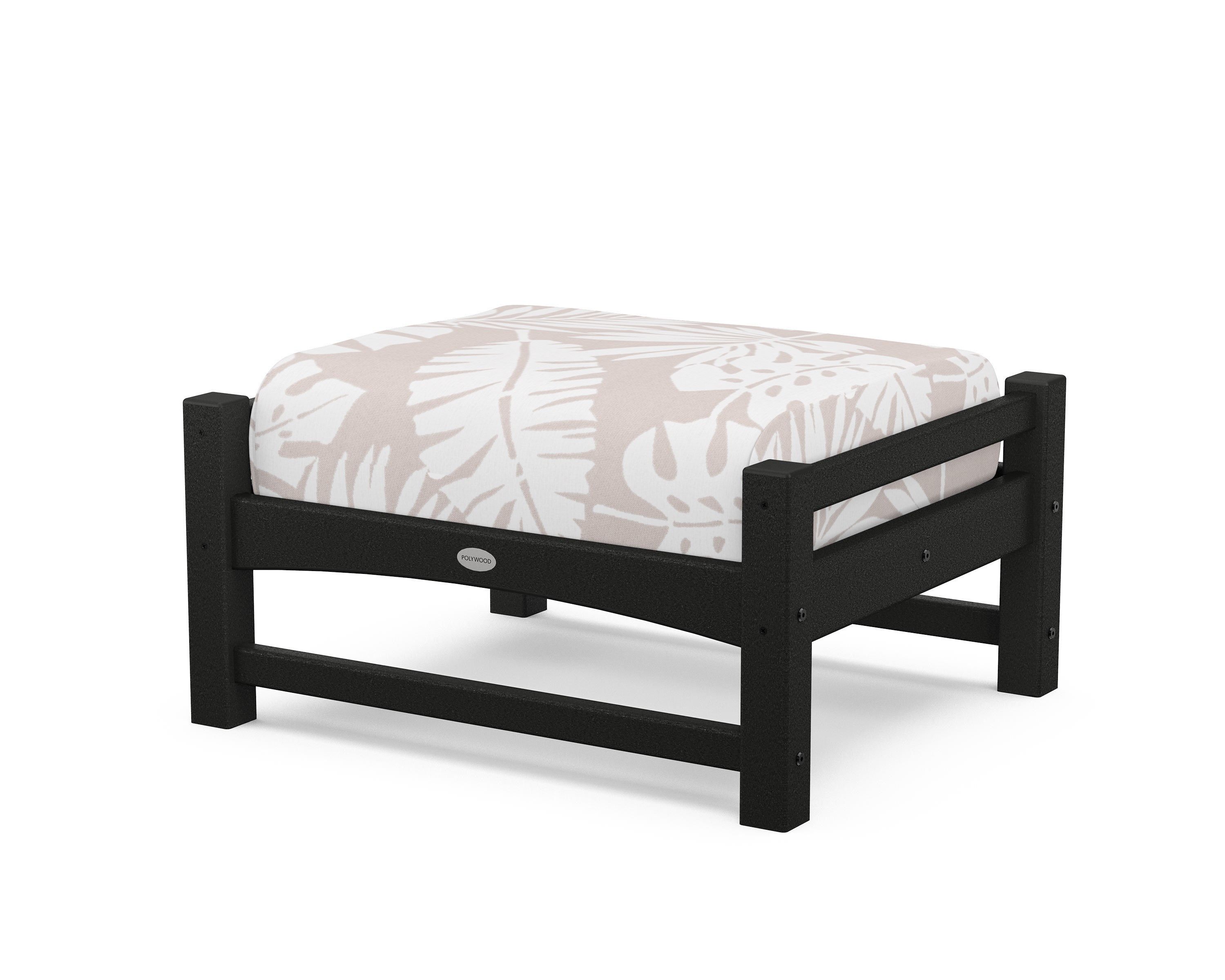 POLYWOOD® Club Ottoman in Black / Leaf Dune Burlap