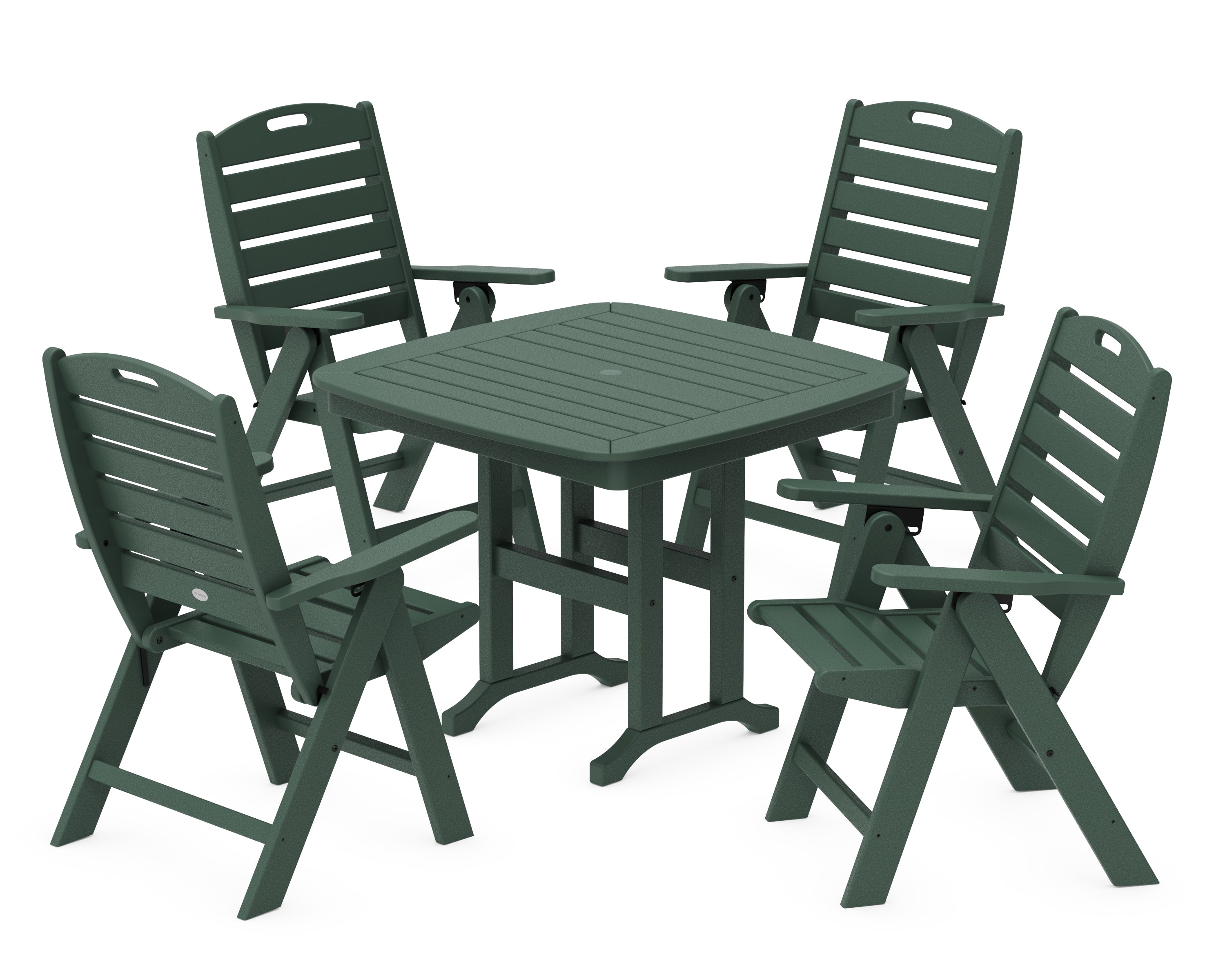 POLYWOOD® Nautical Folding Highback Chair 5-Piece Dining Set in Green