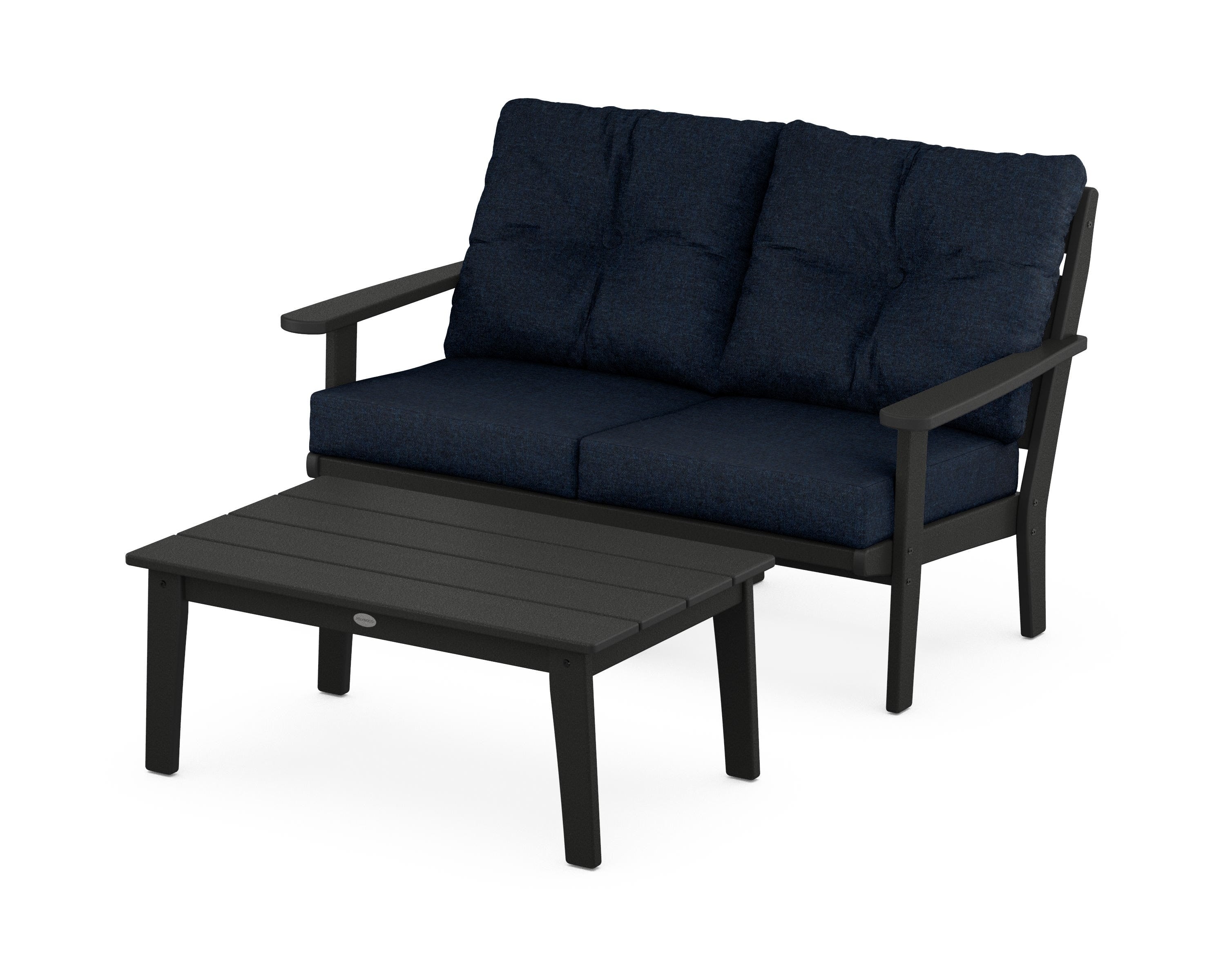POLYWOOD® Lakeside 2-Piece Lounge Loveseat Set in Black / Marine Indigo