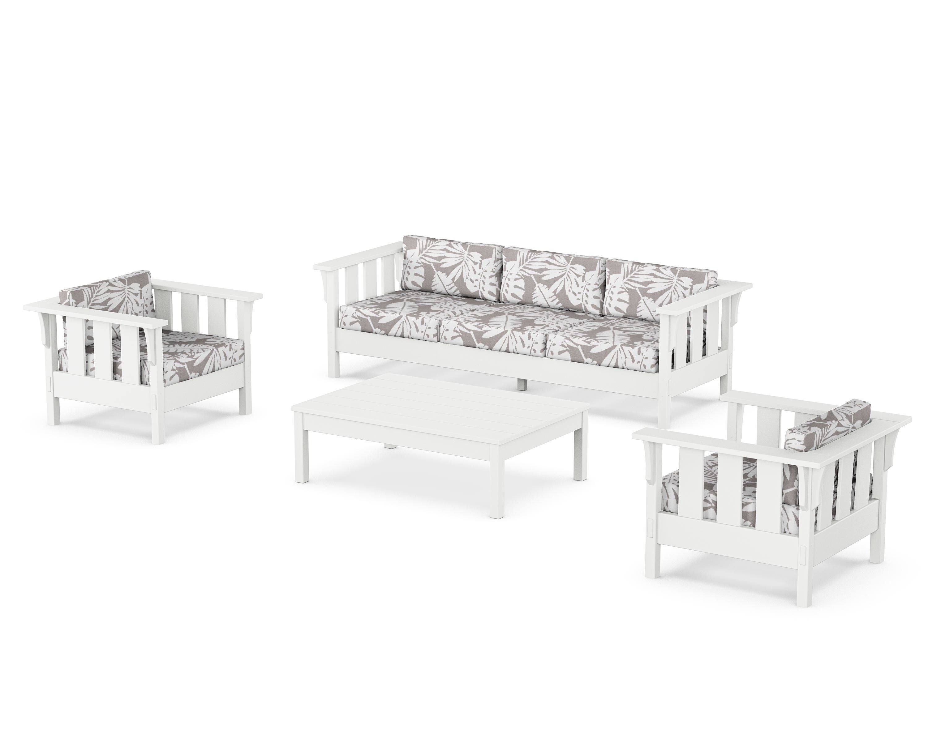 Martha Stewart by POLYWOOD® Acadia 4-Piece Deep Seating Set with Sofa in White / Leaf Grey Mist