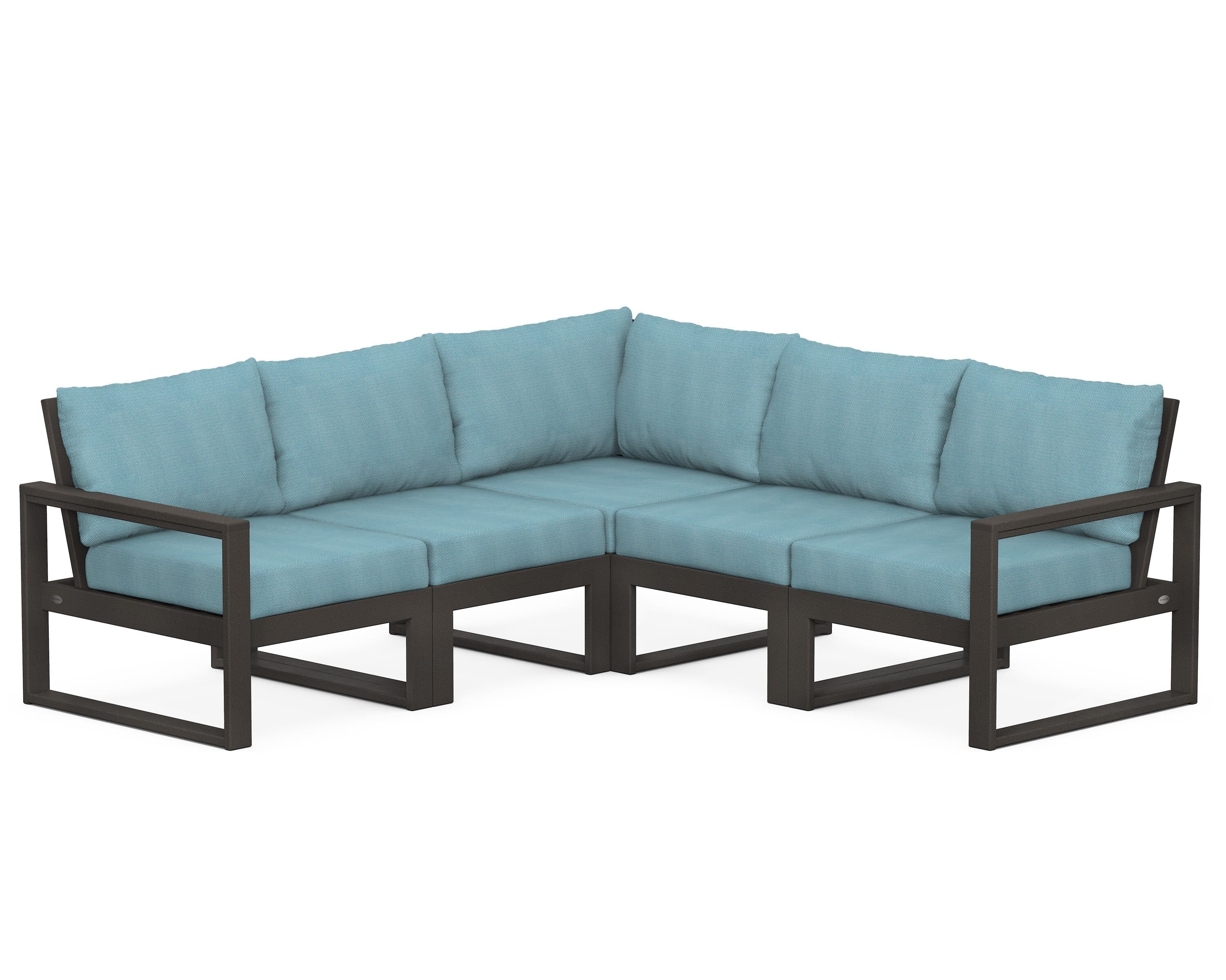 POLYWOOD® EDGE 5-Piece Modular Deep Seating Set in Vintage Coffee / Lattice Sky Blue