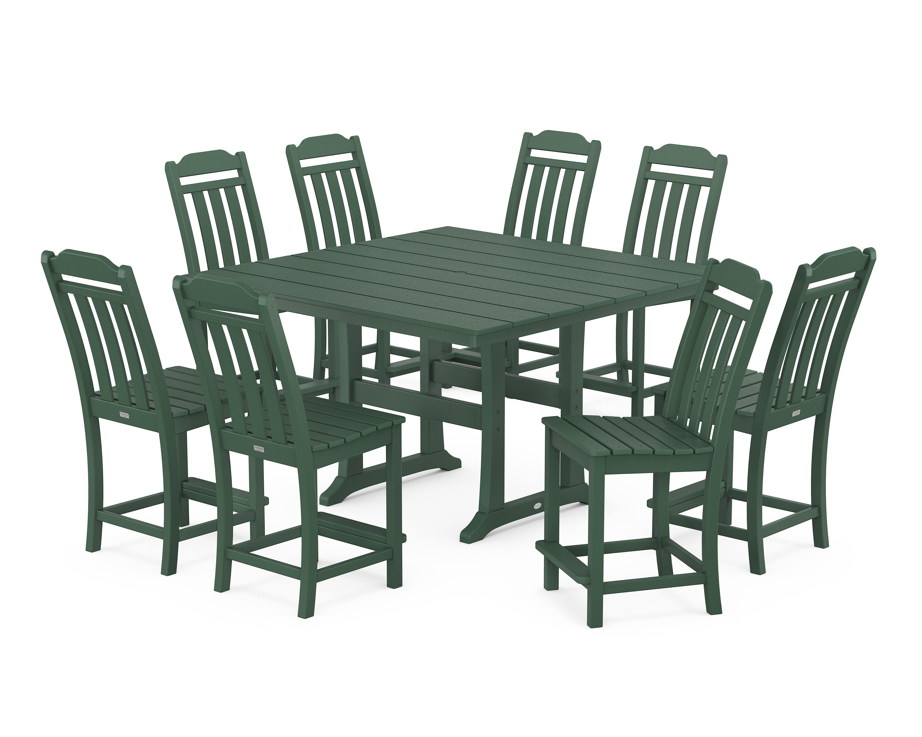 Country Living Cottage 9-Piece Square Farmhouse Side Chair Counter Set with Trestle Legs in Green