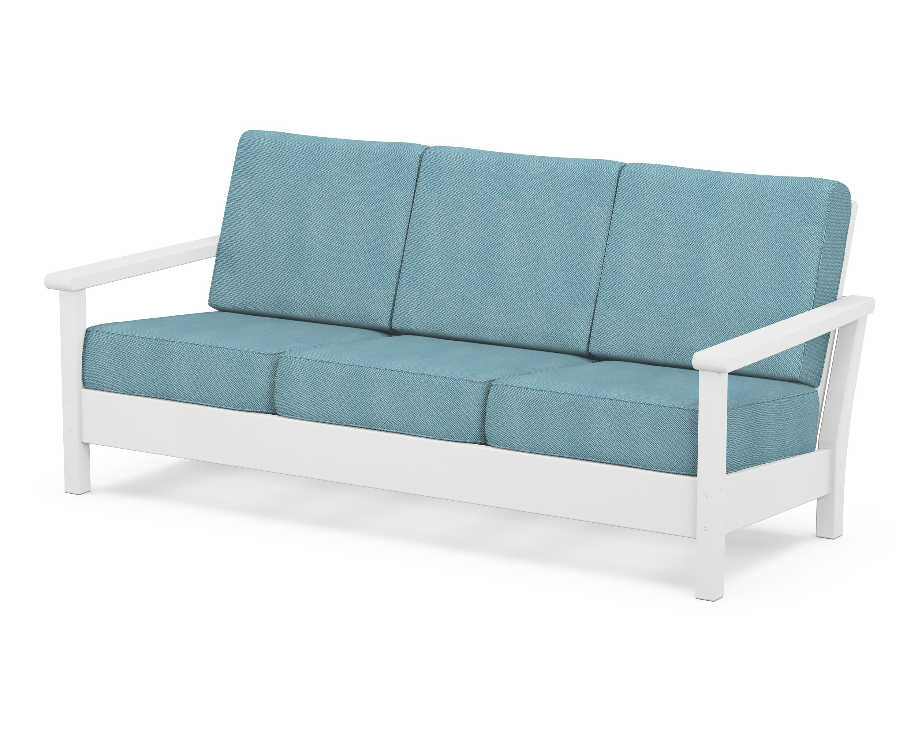 POLYWOOD® Harbour Deep Seating Sofa in White / Lattice Sky Blue
