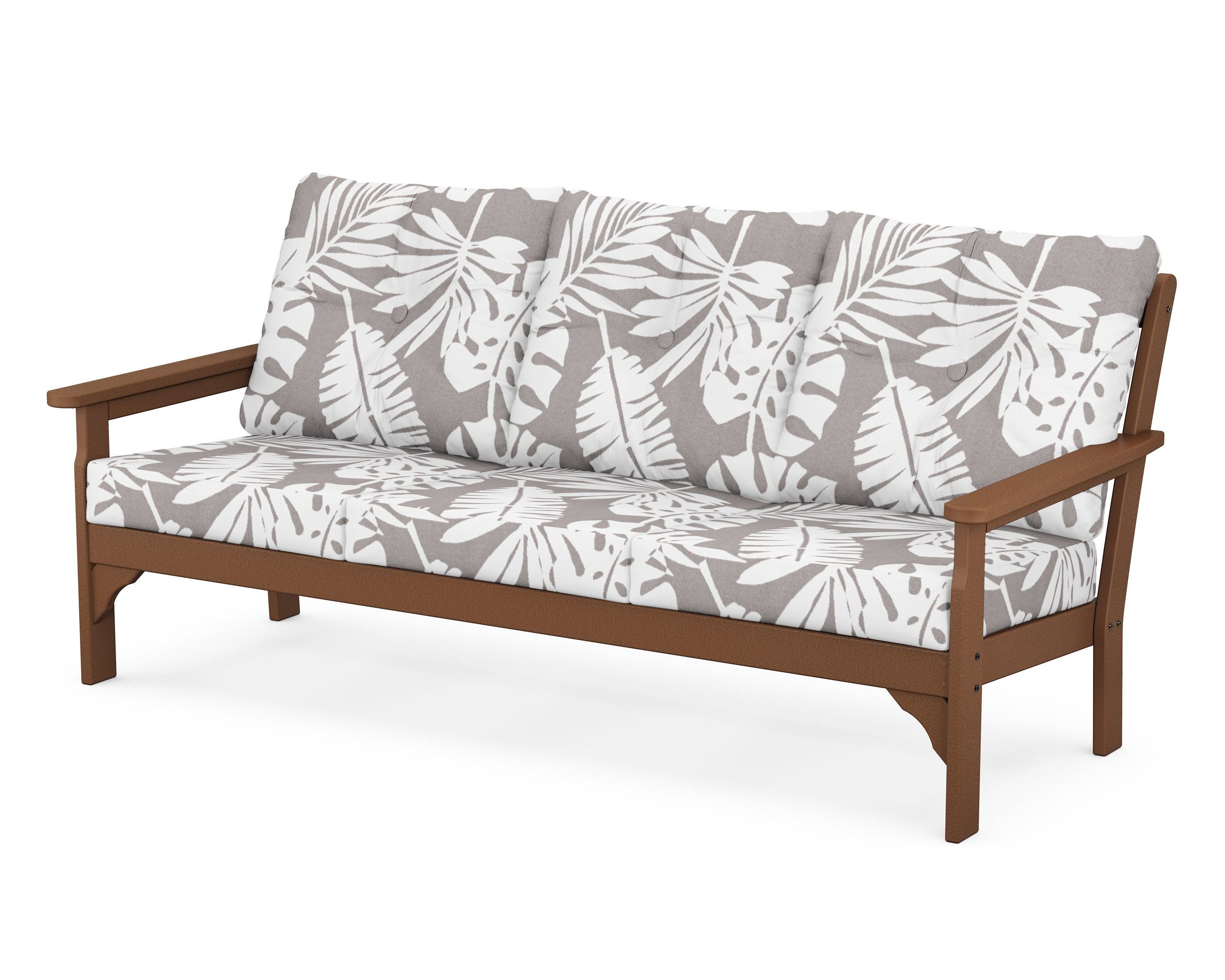 POLYWOOD® Vineyard Deep Seating Sofa in Teak / Leaf Grey Mist