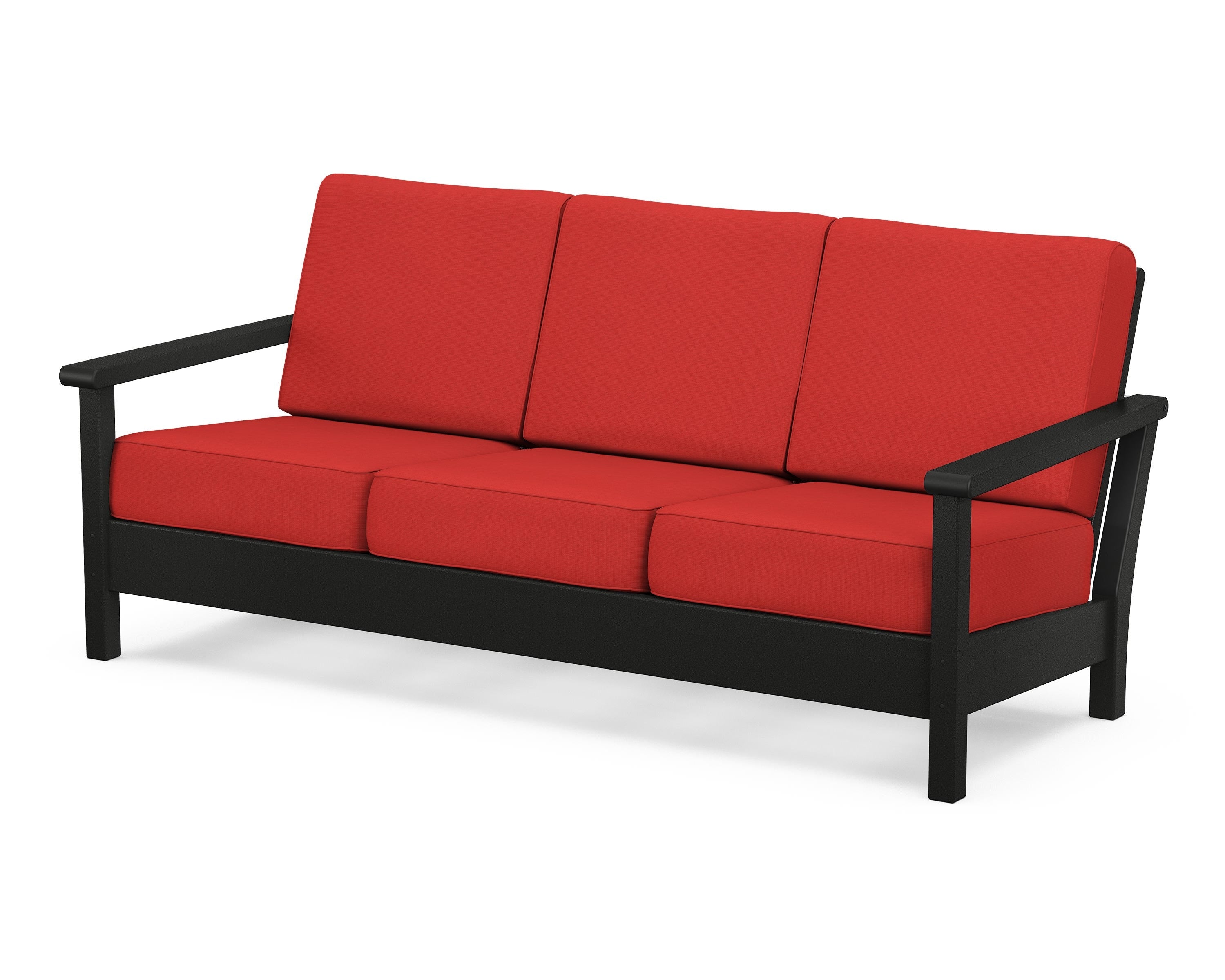 POLYWOOD® Harbour Deep Seating Sofa in Black / Crimson Linen