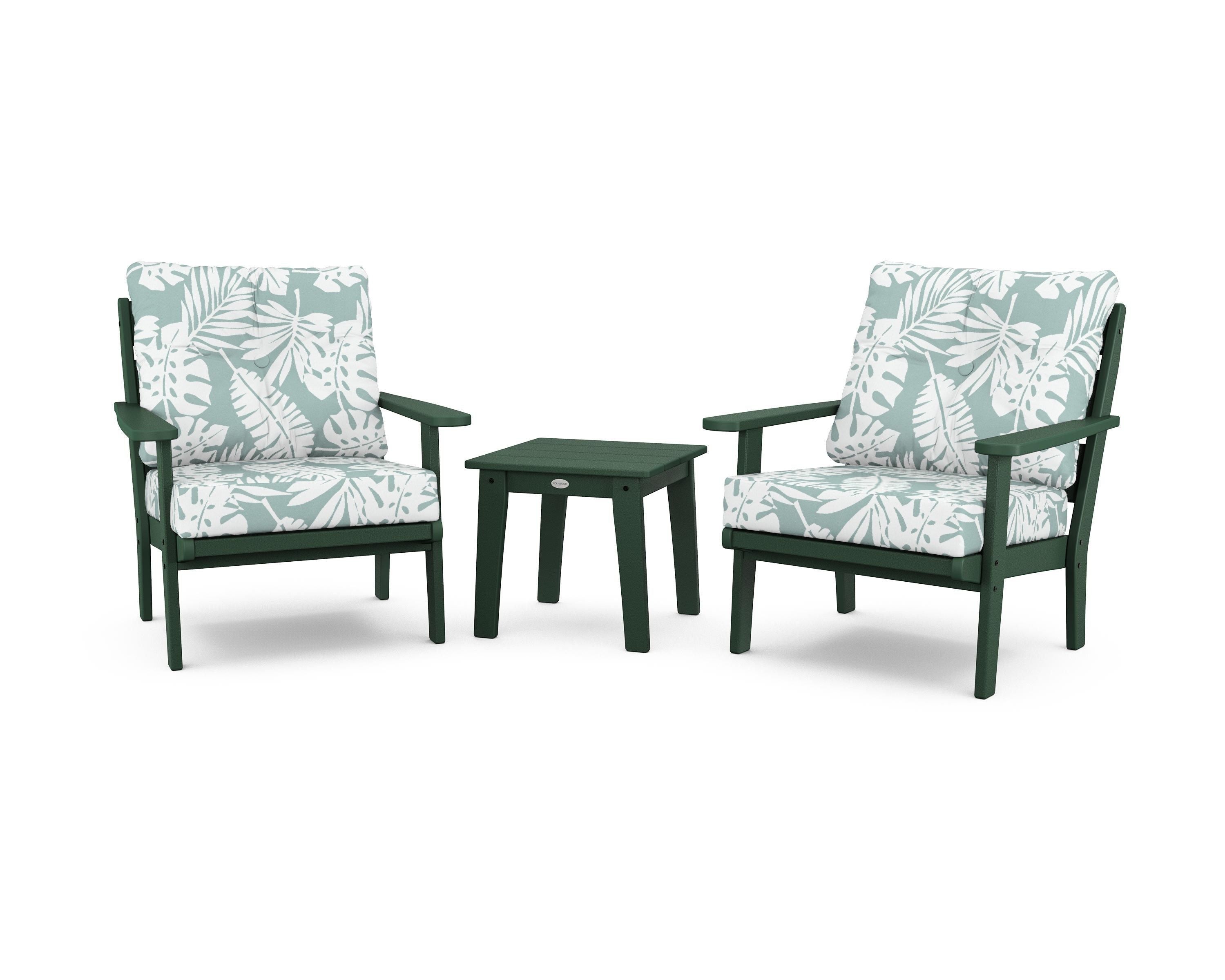 POLYWOOD® Lakeside 3-Piece Deep Seating Chair Set in Green / Leaf Glacier Spa
