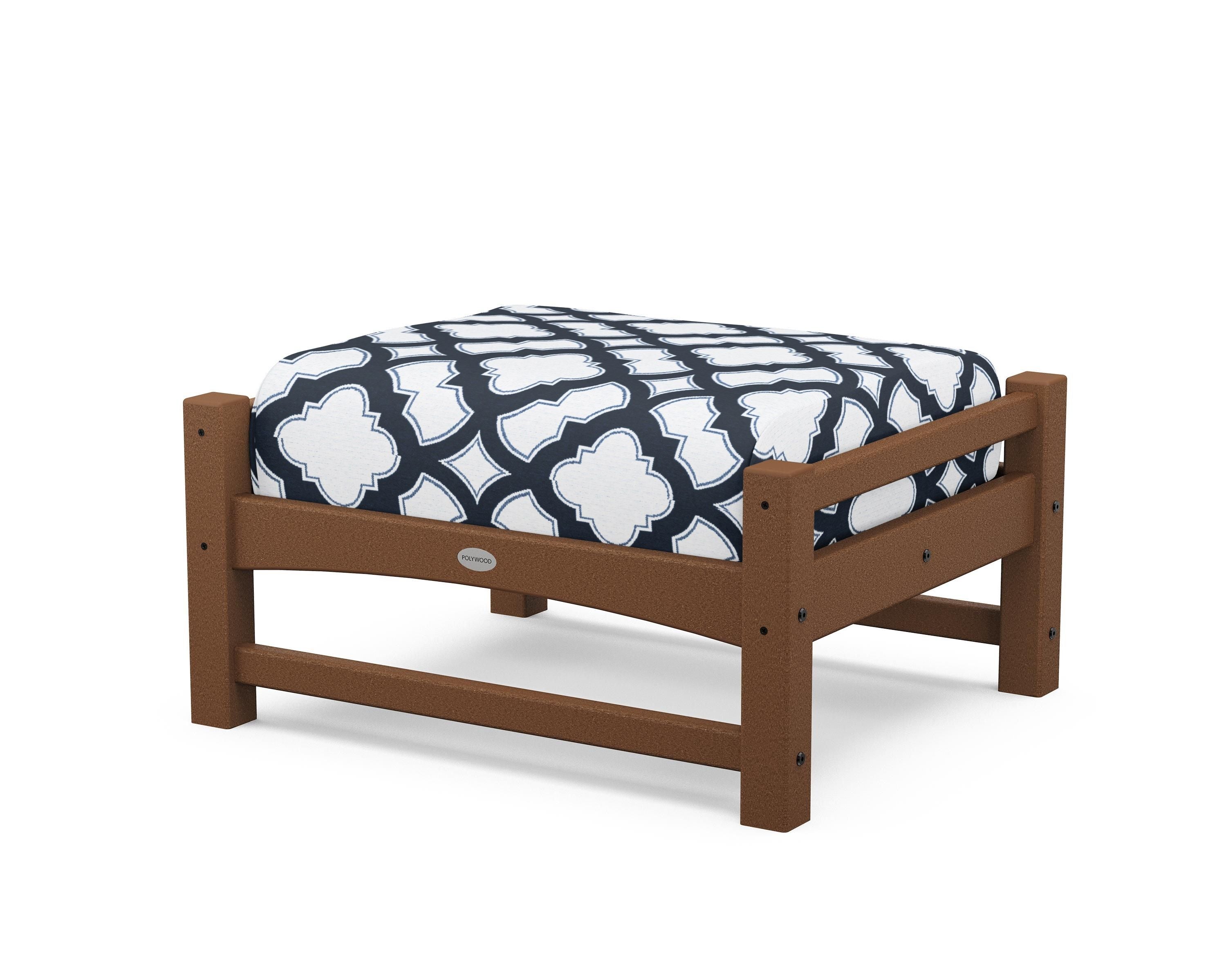 POLYWOOD® Club Ottoman in Teak / Trellis Marine Indigo