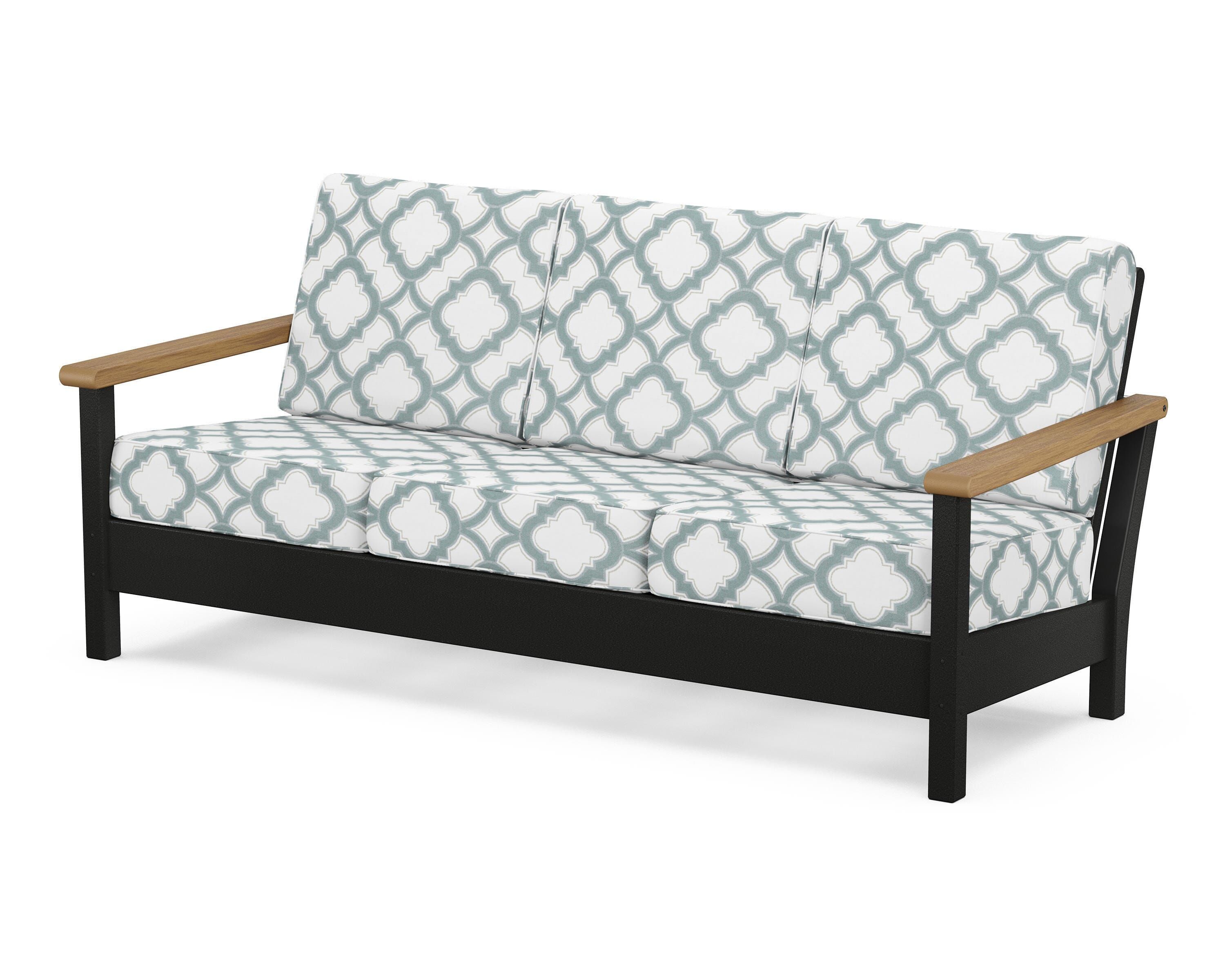 POLYWOOD® Harbour Deep Seating Sofa in Black / Natural / Trellis Glacier Spa