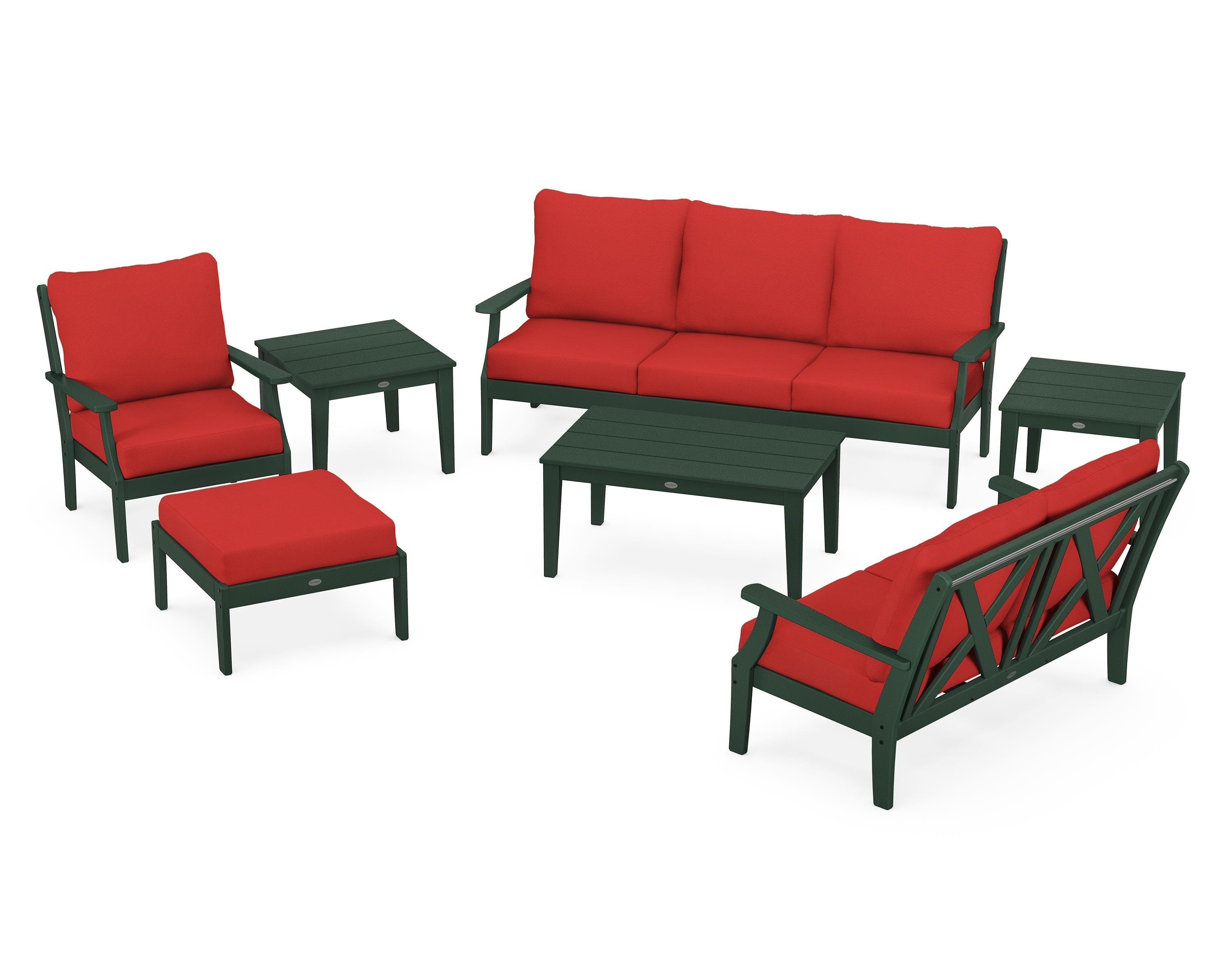 POLYWOOD® Braxton 7-Piece Deep Seating Set in Green / Crimson Linen