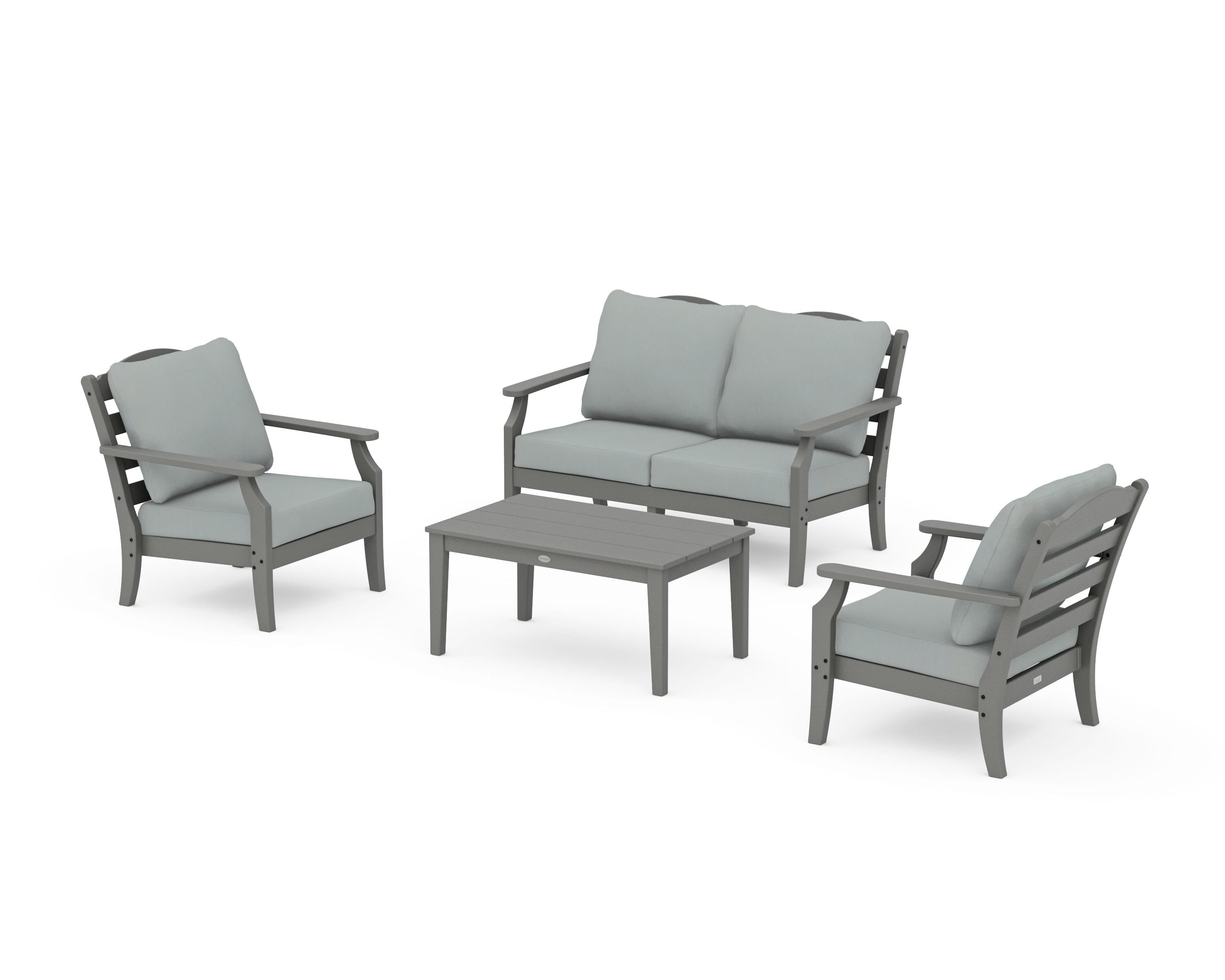 Draper James™ by POLYWOOD® Savannah 4-Piece Deep Seating Set with Loveseat in Slate Grey / Spa