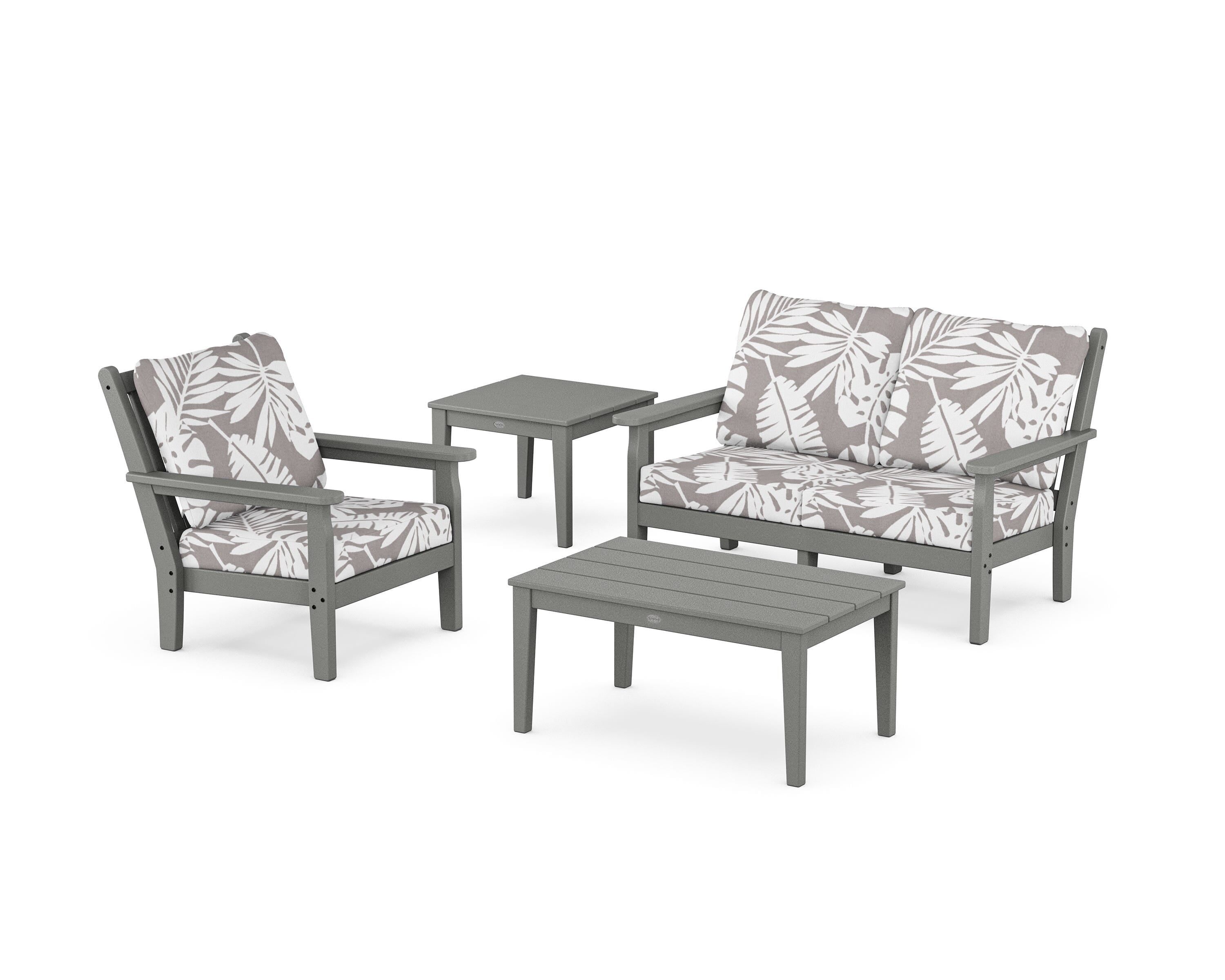 POLYWOOD® Chippendale 4-Piece Deep Seating Set in Slate Grey / Leaf Grey Mist
