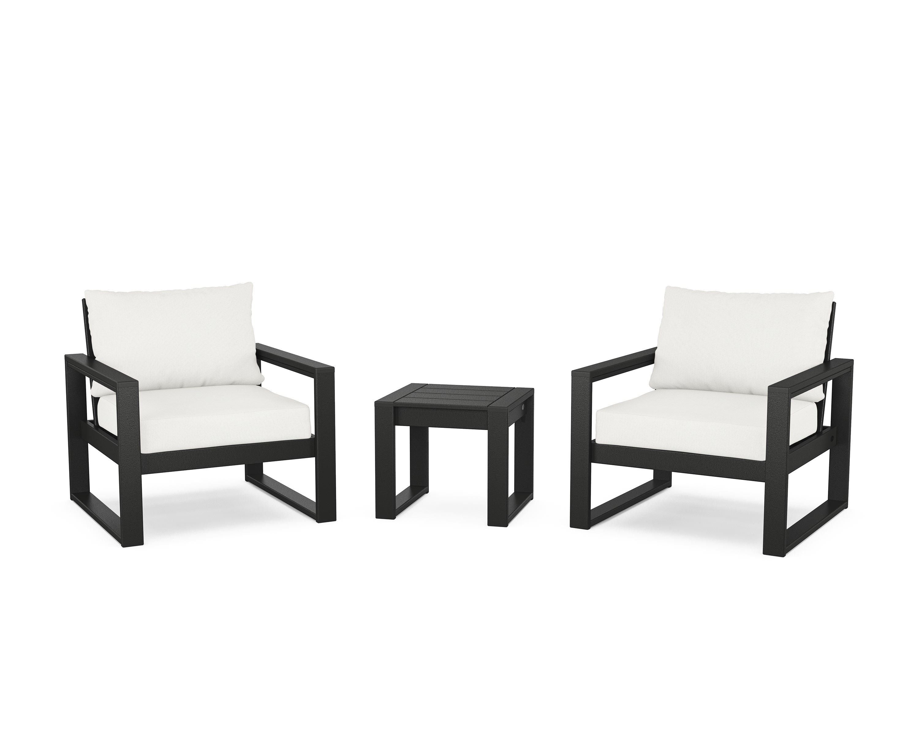 POLYWOOD® EDGE Sectional 3-Piece Deep Seating Set in Black / Natural Linen