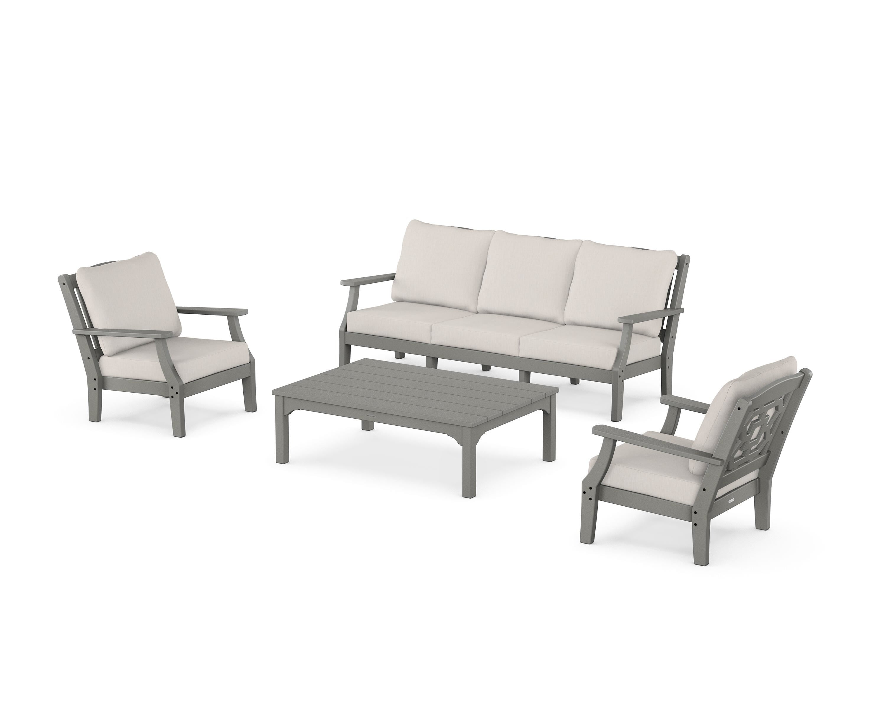Martha Stewart by POLYWOOD® Chinoiserie 4-Piece Deep Seating Set with Sofa in Slate Grey / Cast Ash