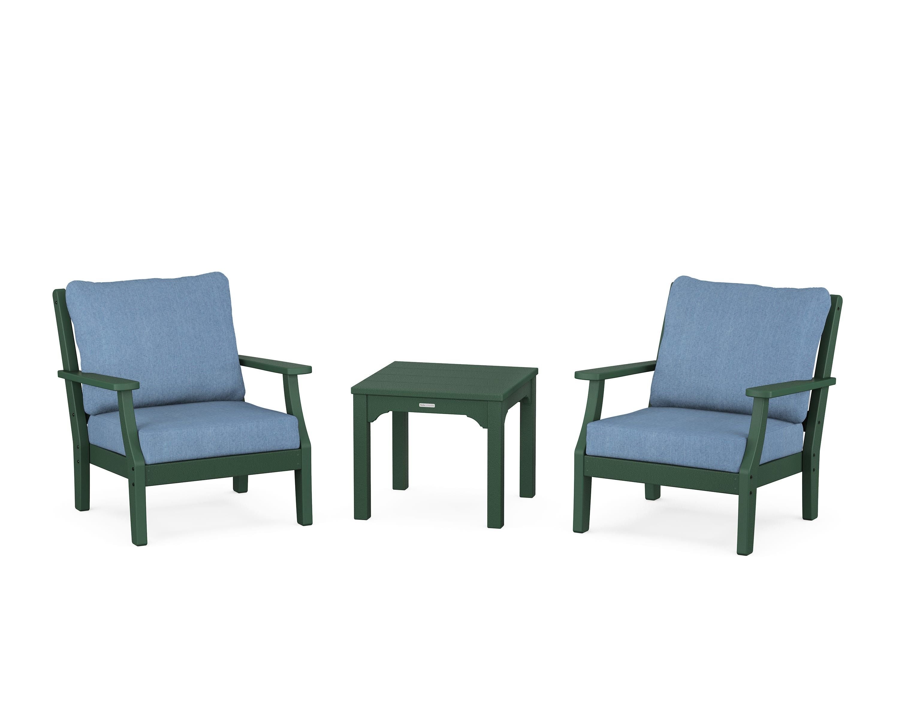 Martha Stewart by POLYWOOD® Chinoiserie 3-Piece Deep Seating Set in Green / Sky Blue