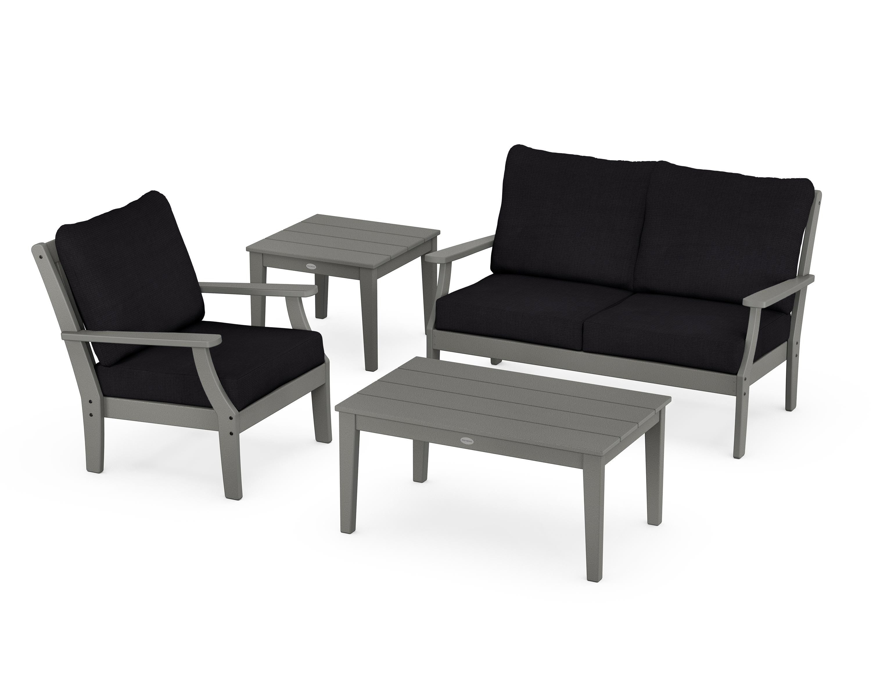 POLYWOOD® Braxton 4-Piece Deep Seating Set in Slate Grey / Midnight Linen