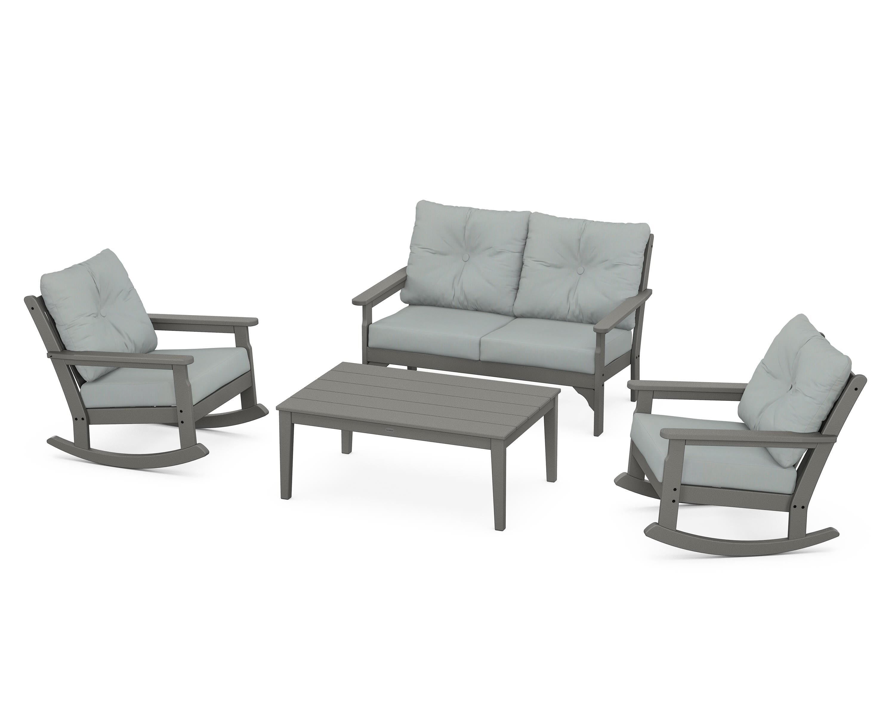 POLYWOOD® Vineyard 4-Piece Deep Seating Rocking Chair Set in Slate Grey / Spa