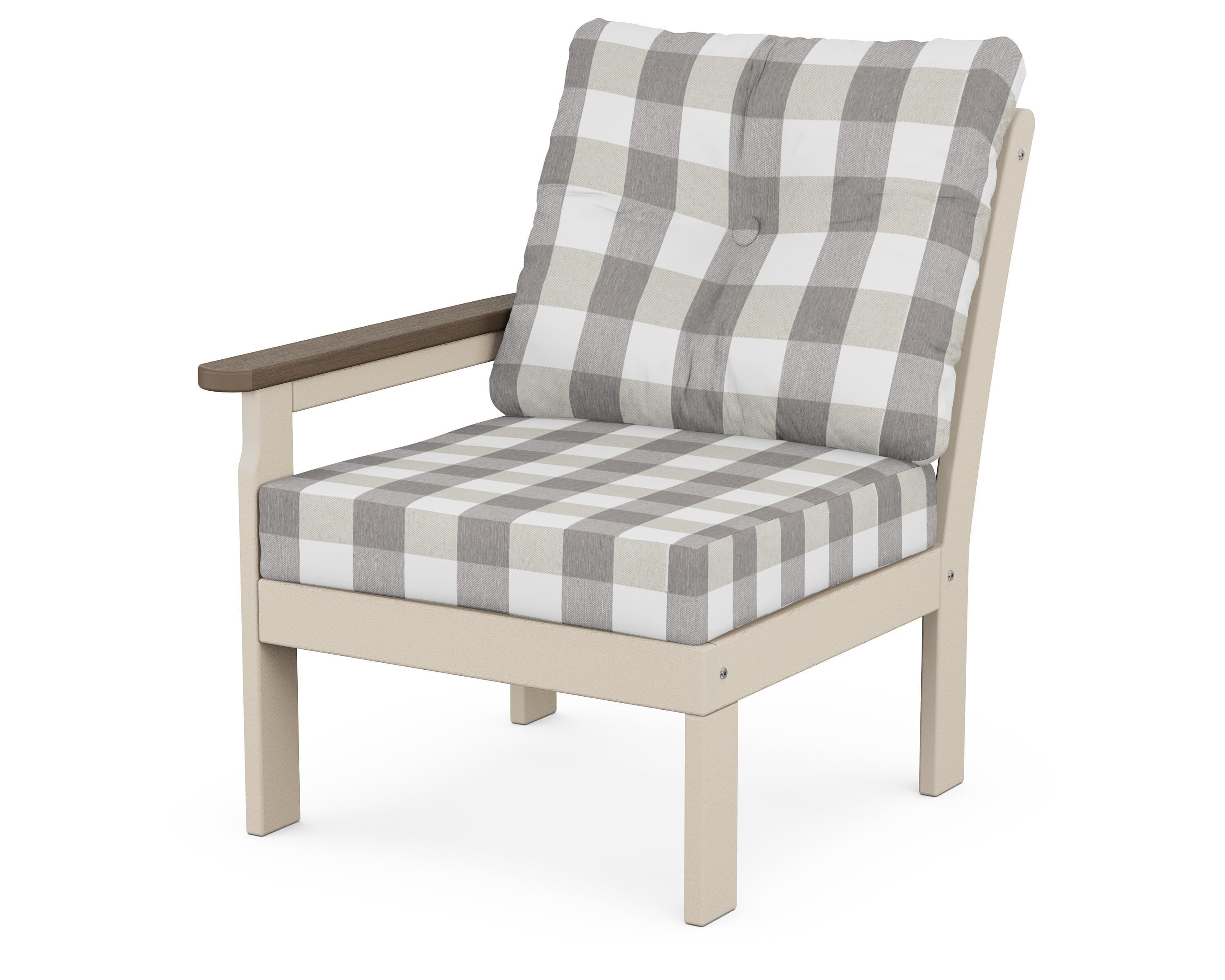 POLYWOOD® Vineyard Modular Left Arm Chair in Sand / Kona / Buffalo Plaid Grey Mist