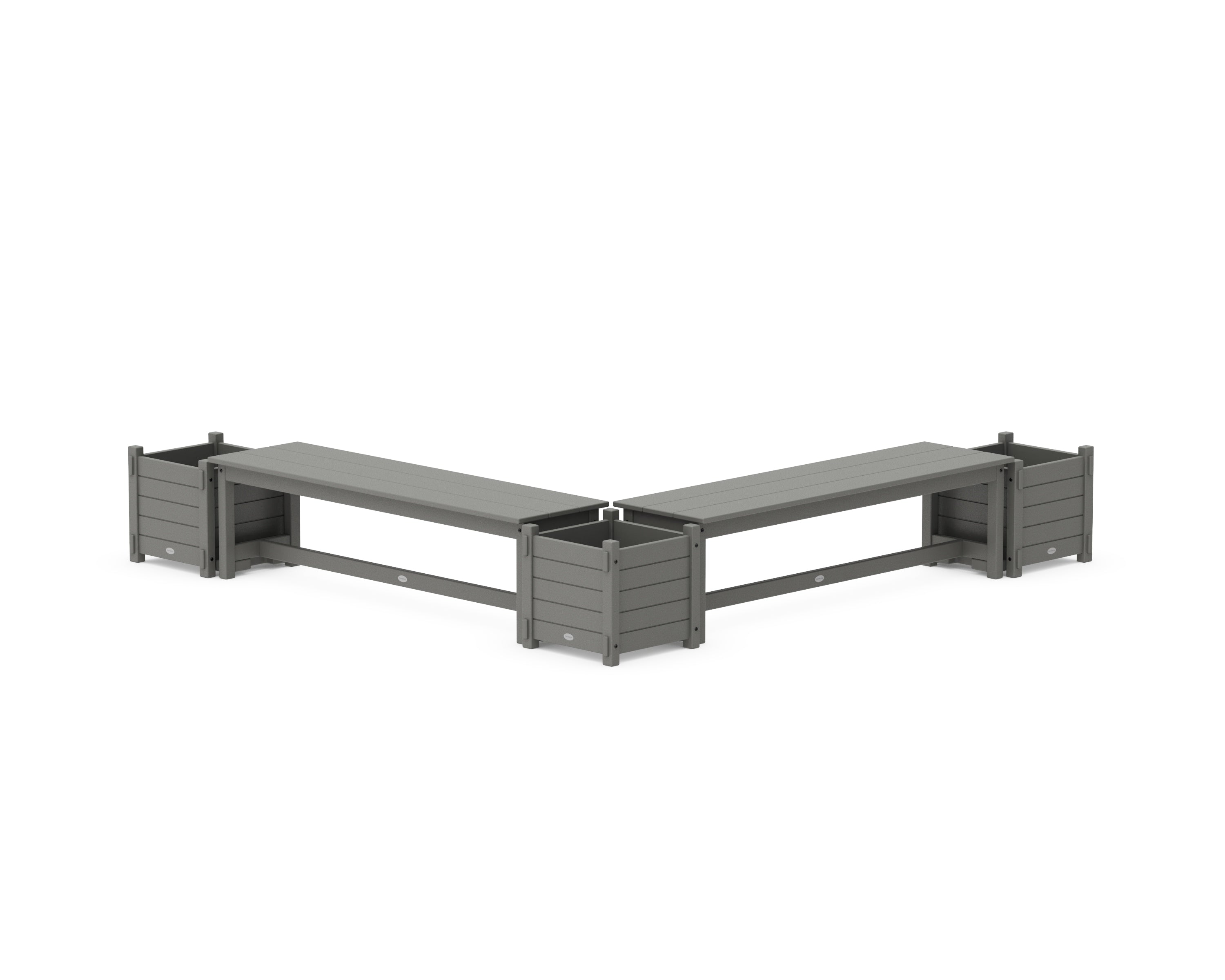 POLYWOOD® 60" Nautical L- Shaped Planter Bench Corner Set in Slate Grey