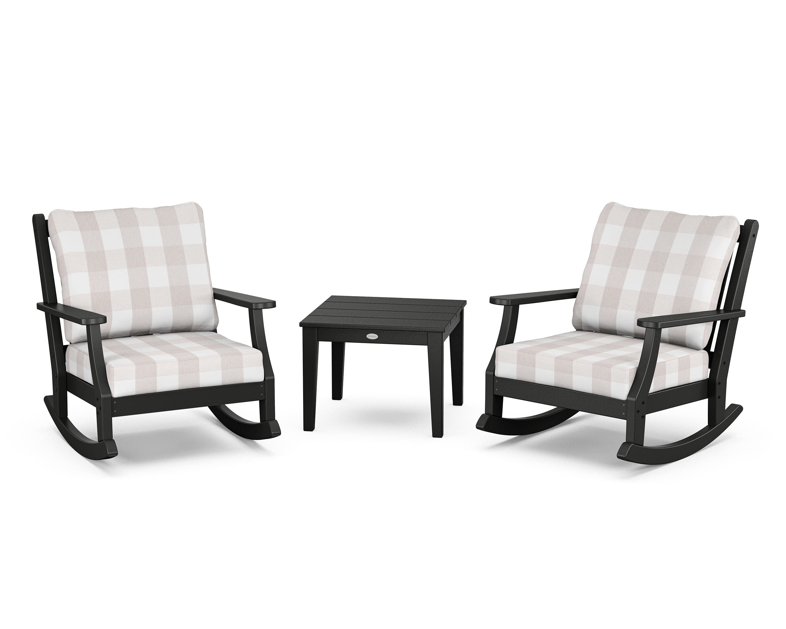 Country Living Wovendale 3-Piece Deep Seating Rocker Set in Black / Buffalo Plaid Dune Burlap
