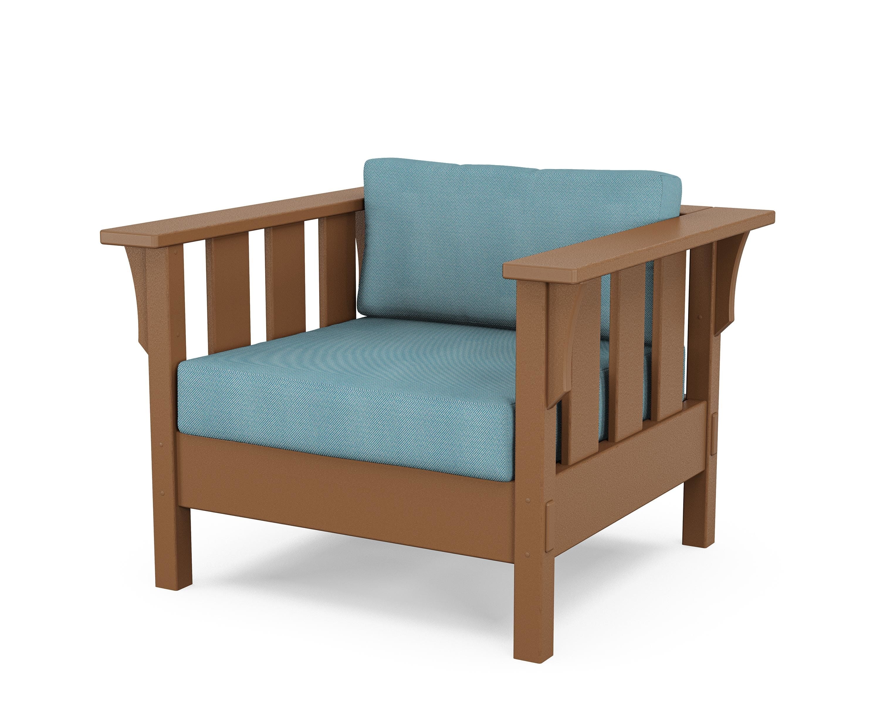 Martha Stewart by POLYWOOD® Acadia Deep Seating Chair in Teak / Lattice Sky Blue