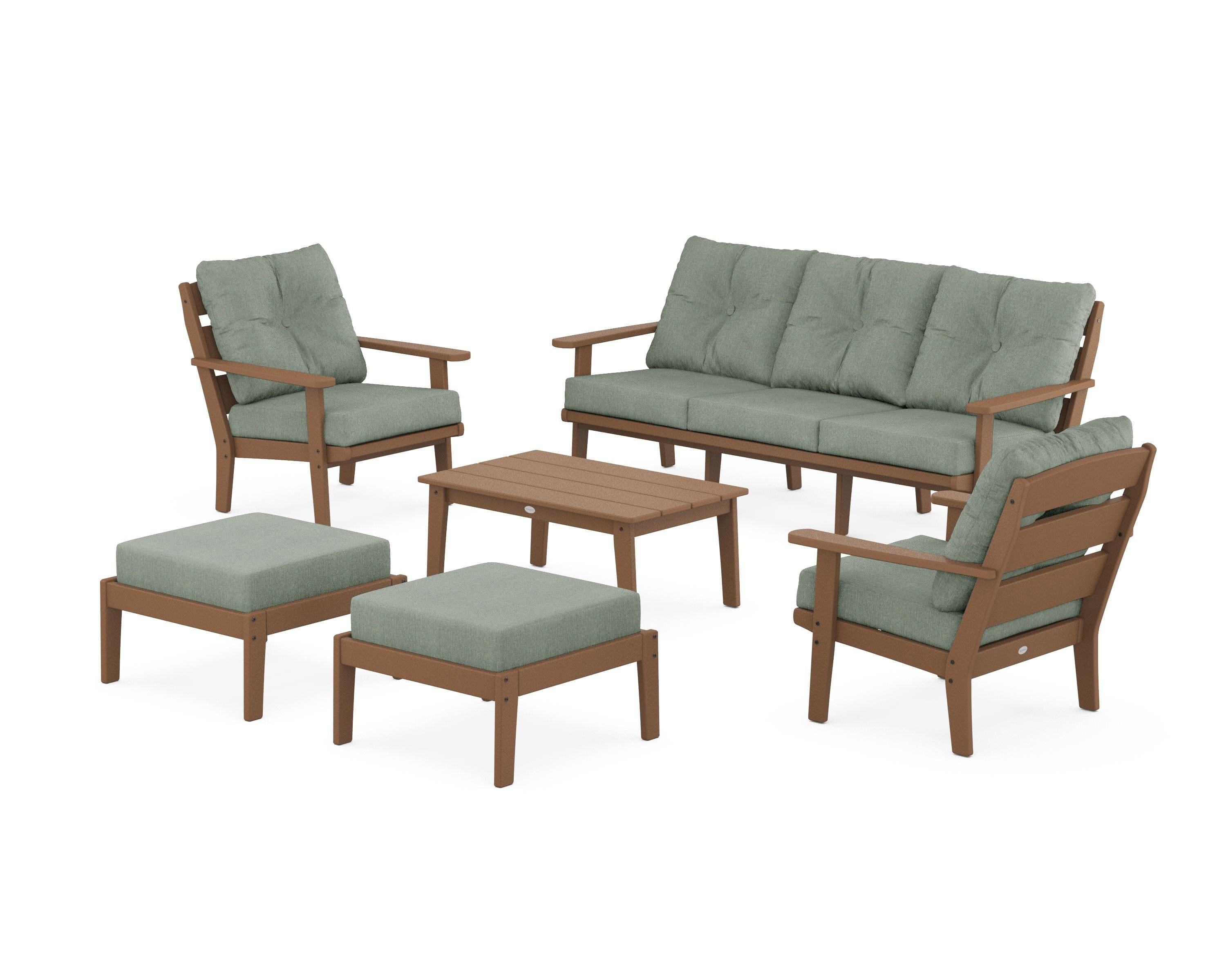 POLYWOOD® Lakeside 6-Piece Lounge Sofa Set in Teak / Cast Sage