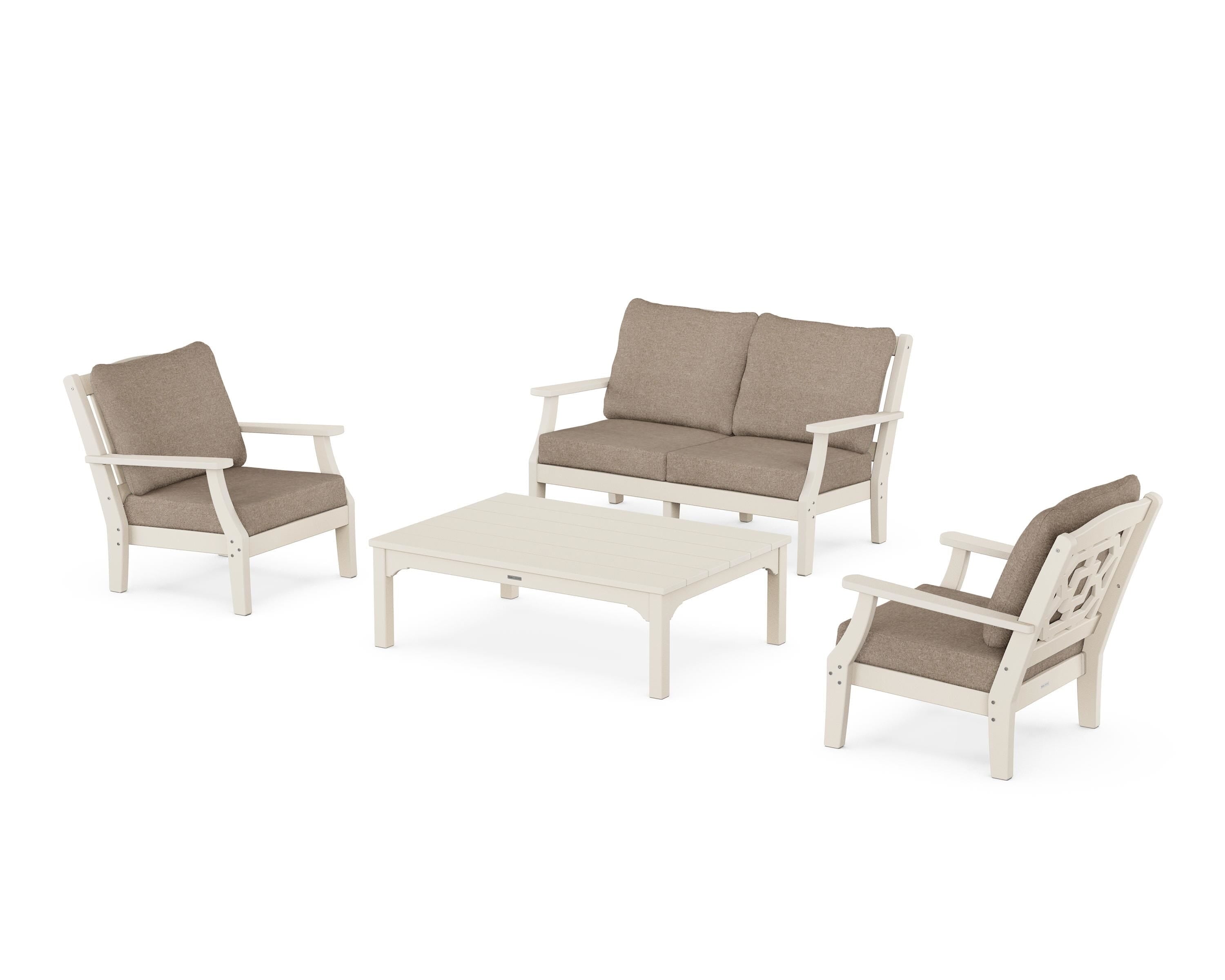 Martha Stewart by POLYWOOD® Chinoiserie 4-Piece Deep Seating Set with Loveseat in Sand / Spiced Burlap
