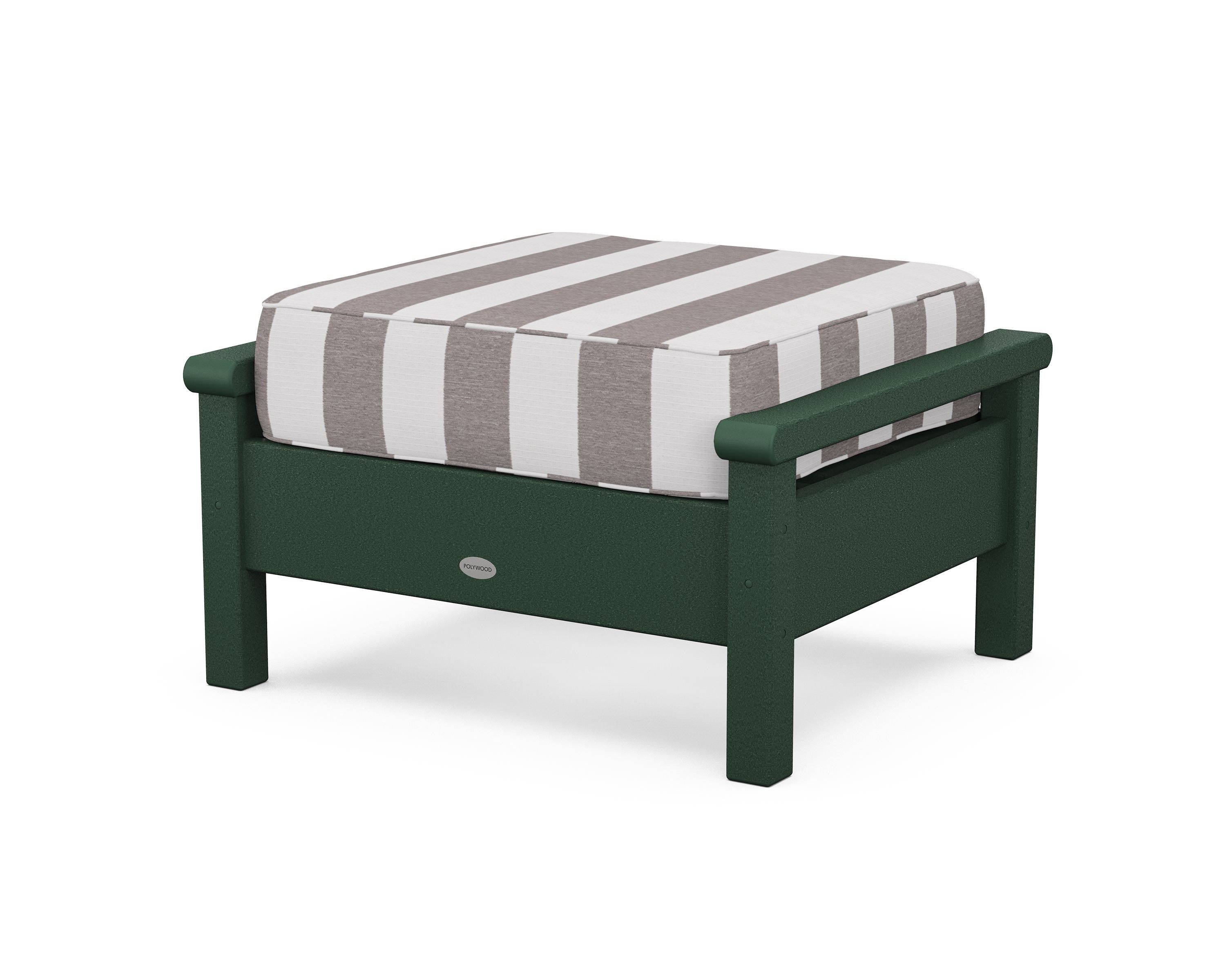 POLYWOOD® Harbour Deep Seating Ottoman in Green / Cabana Stripe Grey Mist