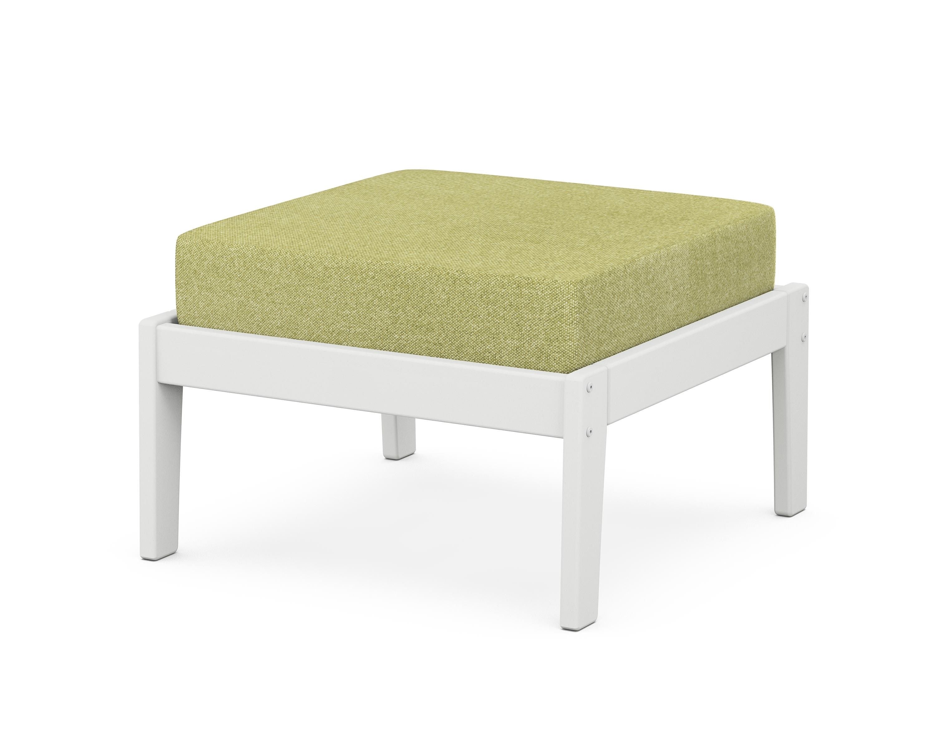 Unbranded Deep Seating Ottoman in White / Chartreuse Boucle