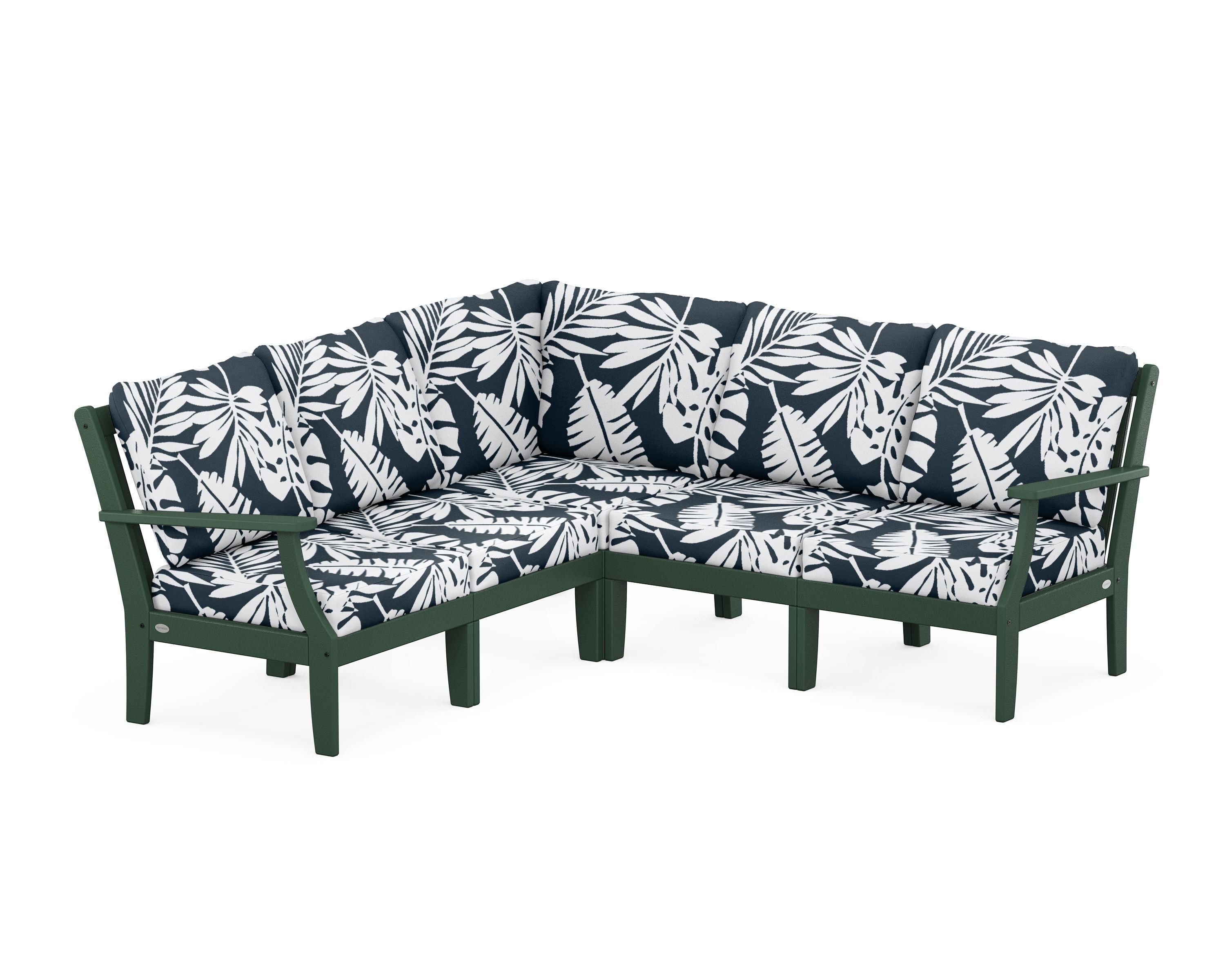 POLYWOOD® Braxton Modular 5-Piece Deep Seating Set in Green / Leaf Marine Indigo