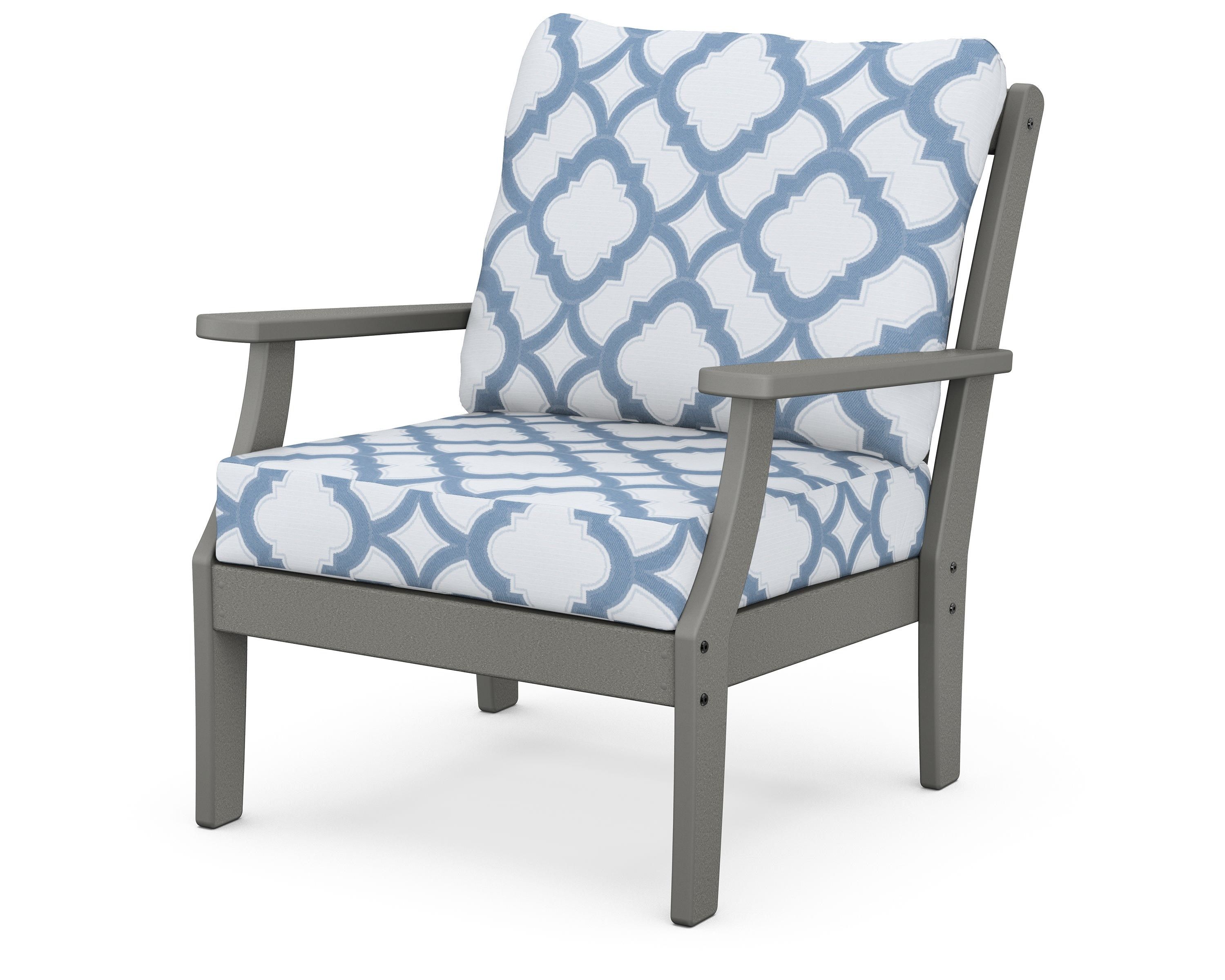POLYWOOD® Braxton Deep Seating Chair in Slate Grey / Trellis Sky Blue