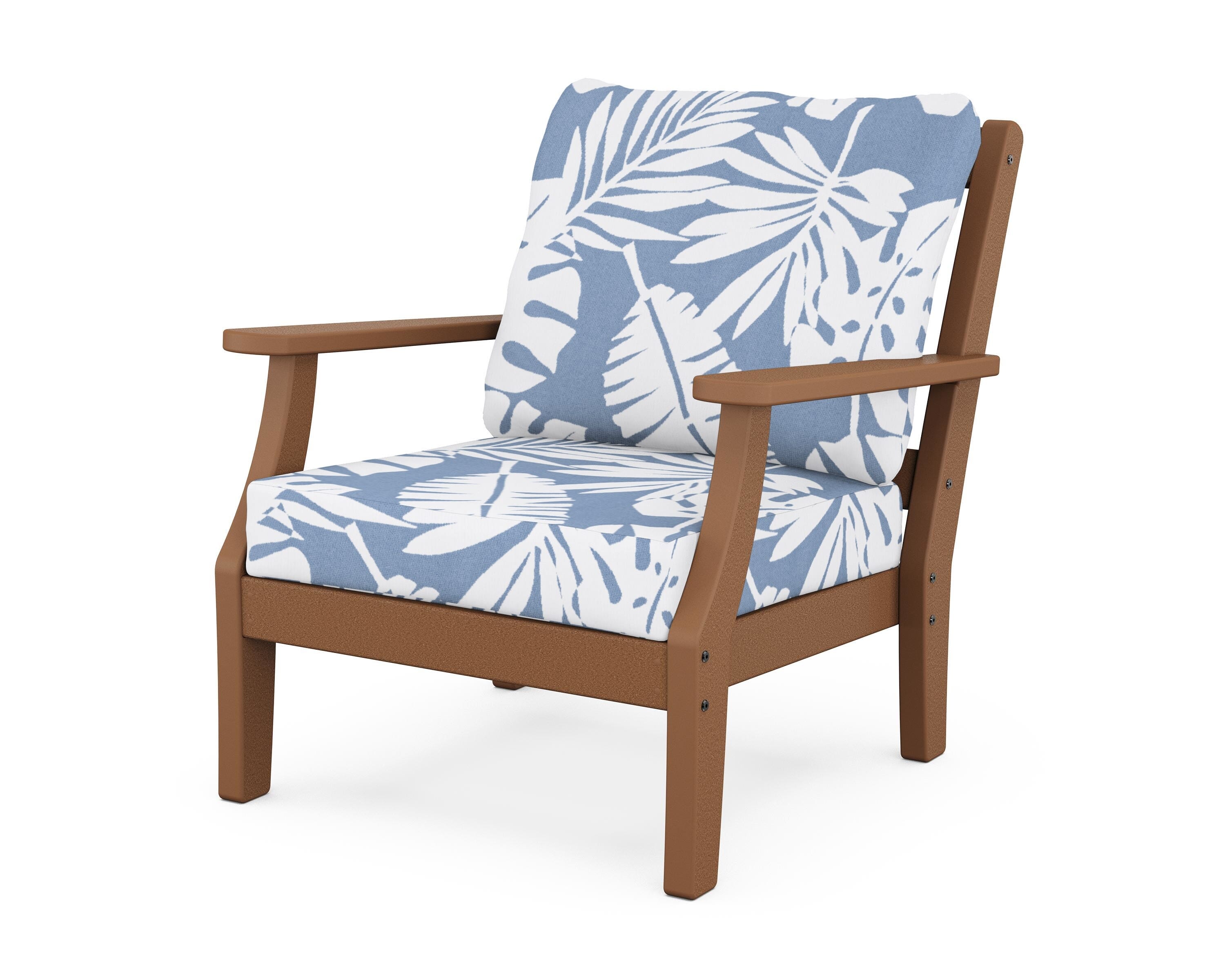 Martha Stewart by POLYWOOD® Chinoiserie Deep Seating Chair in Teak / Leaf Sky Blue
