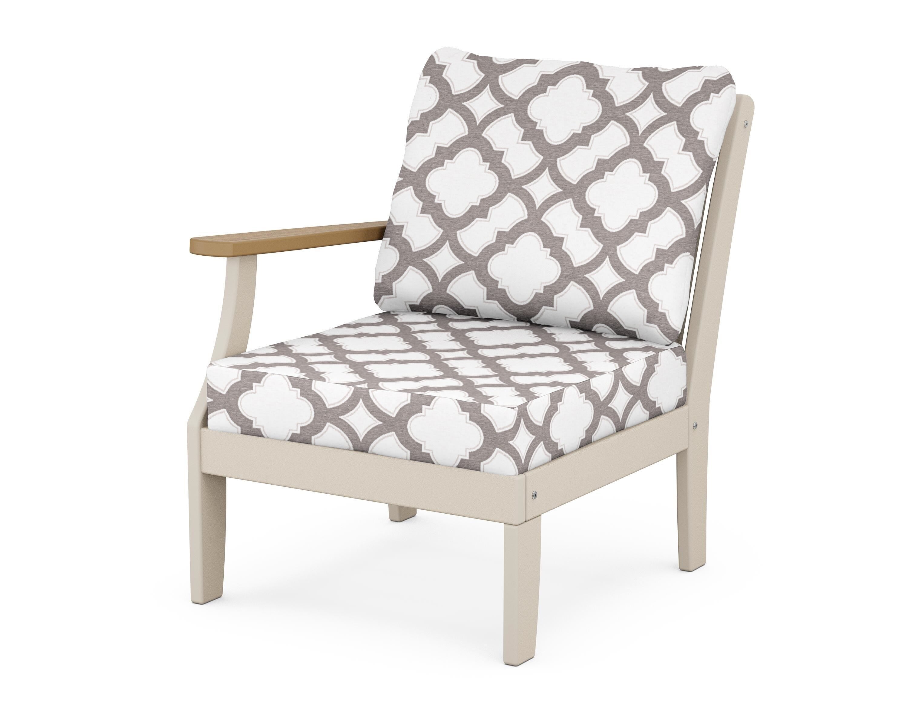 POLYWOOD® Braxton Modular Left Arm Chair in Sand / Natural / Trellis Grey Mist