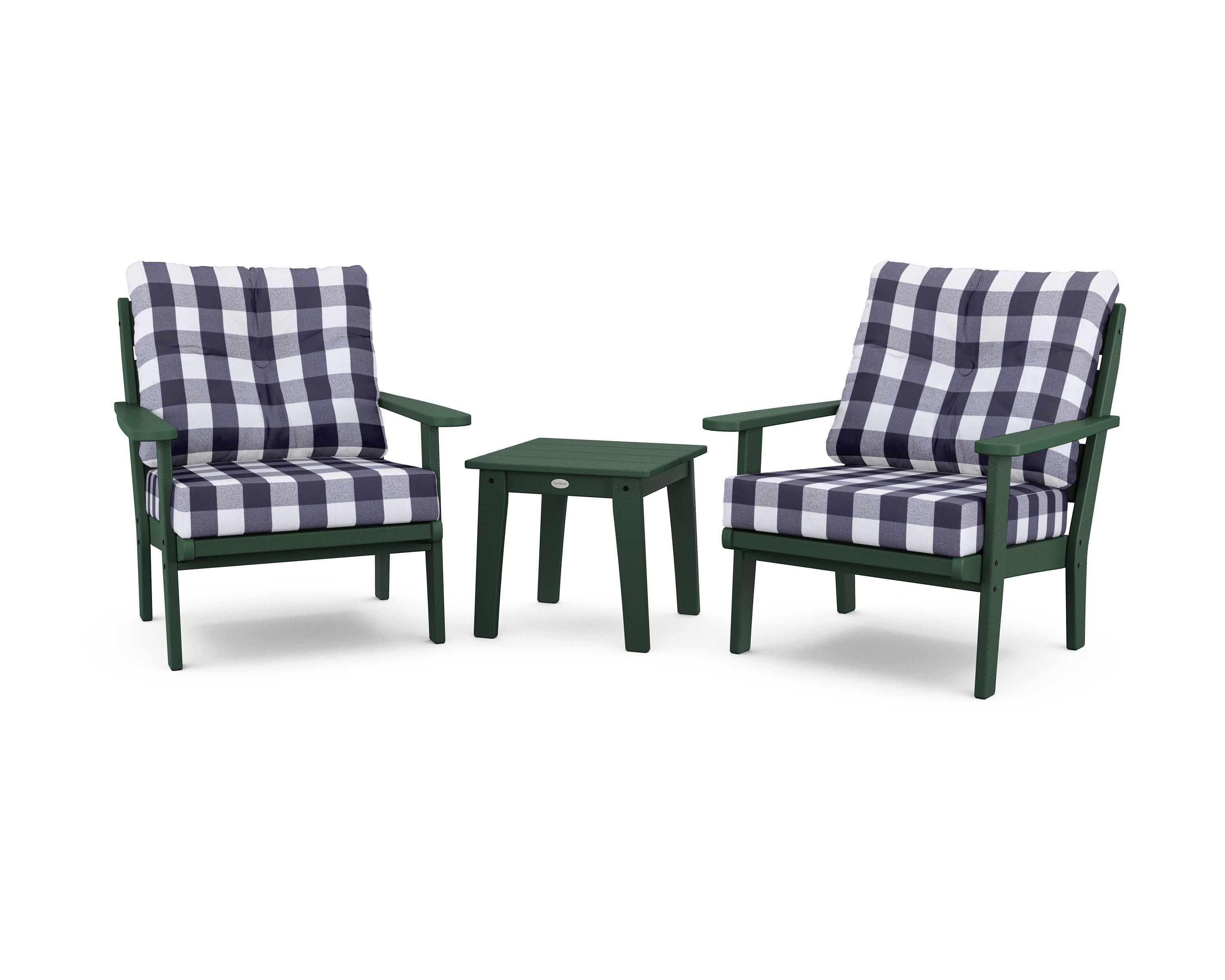 POLYWOOD® Lakeside 3-Piece Deep Seating Chair Set in Green / Buffalo Plaid Navy