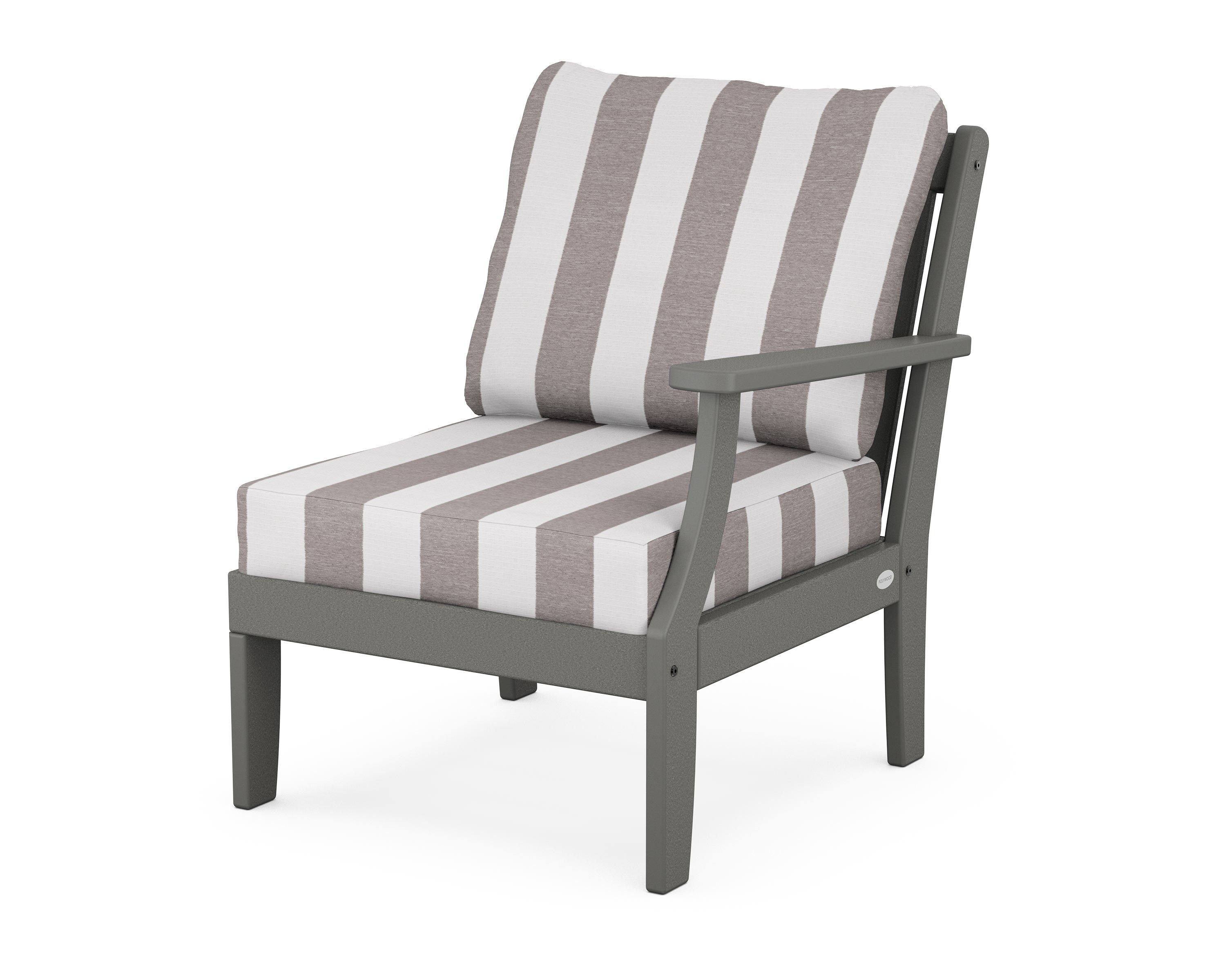 POLYWOOD® Braxton Modular Right Arm Chair in Slate Grey / Cabana Stripe Grey Mist