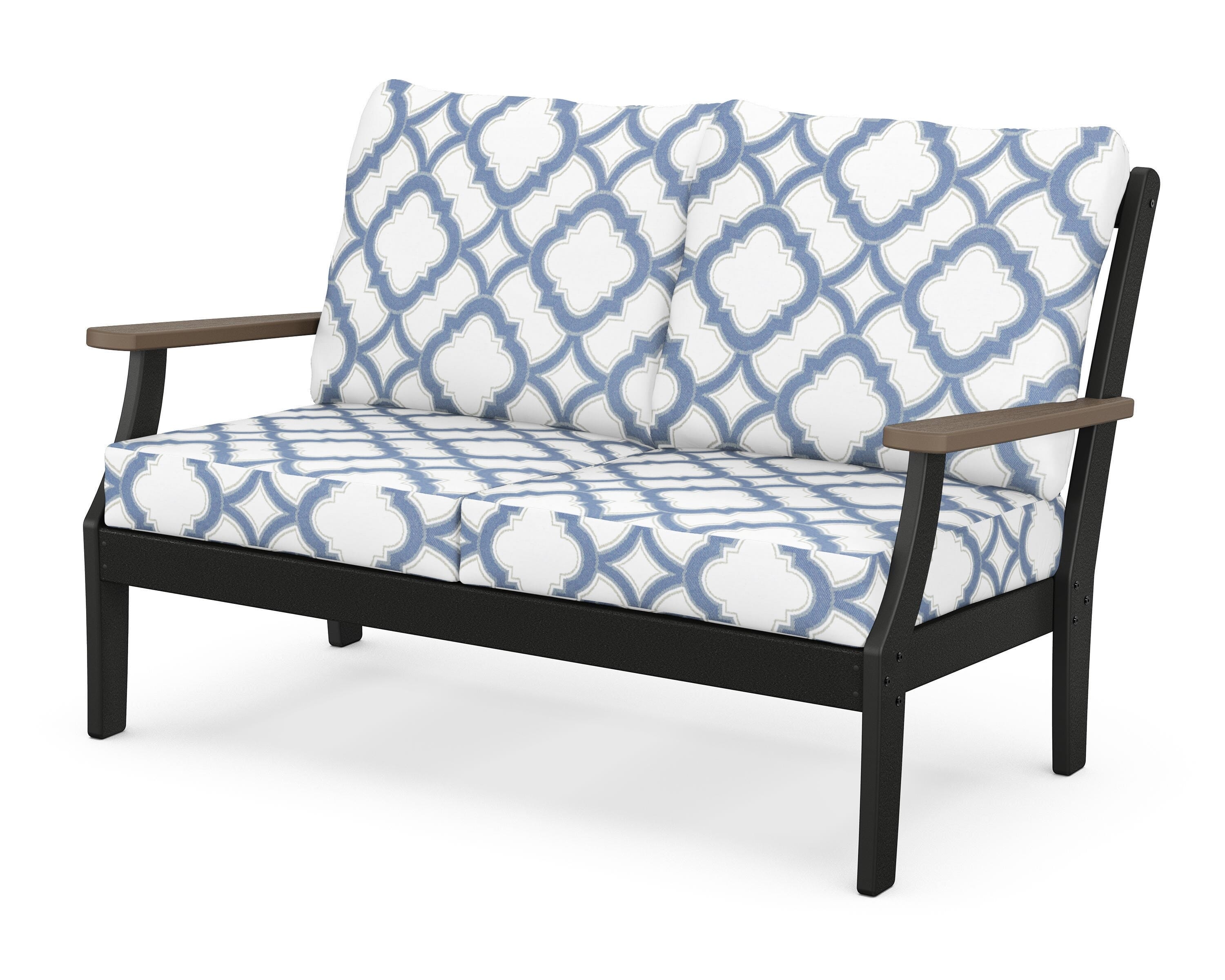 POLYWOOD® Braxton Deep Seating Loveseat in Black / Kona / Trellis Sky Blue