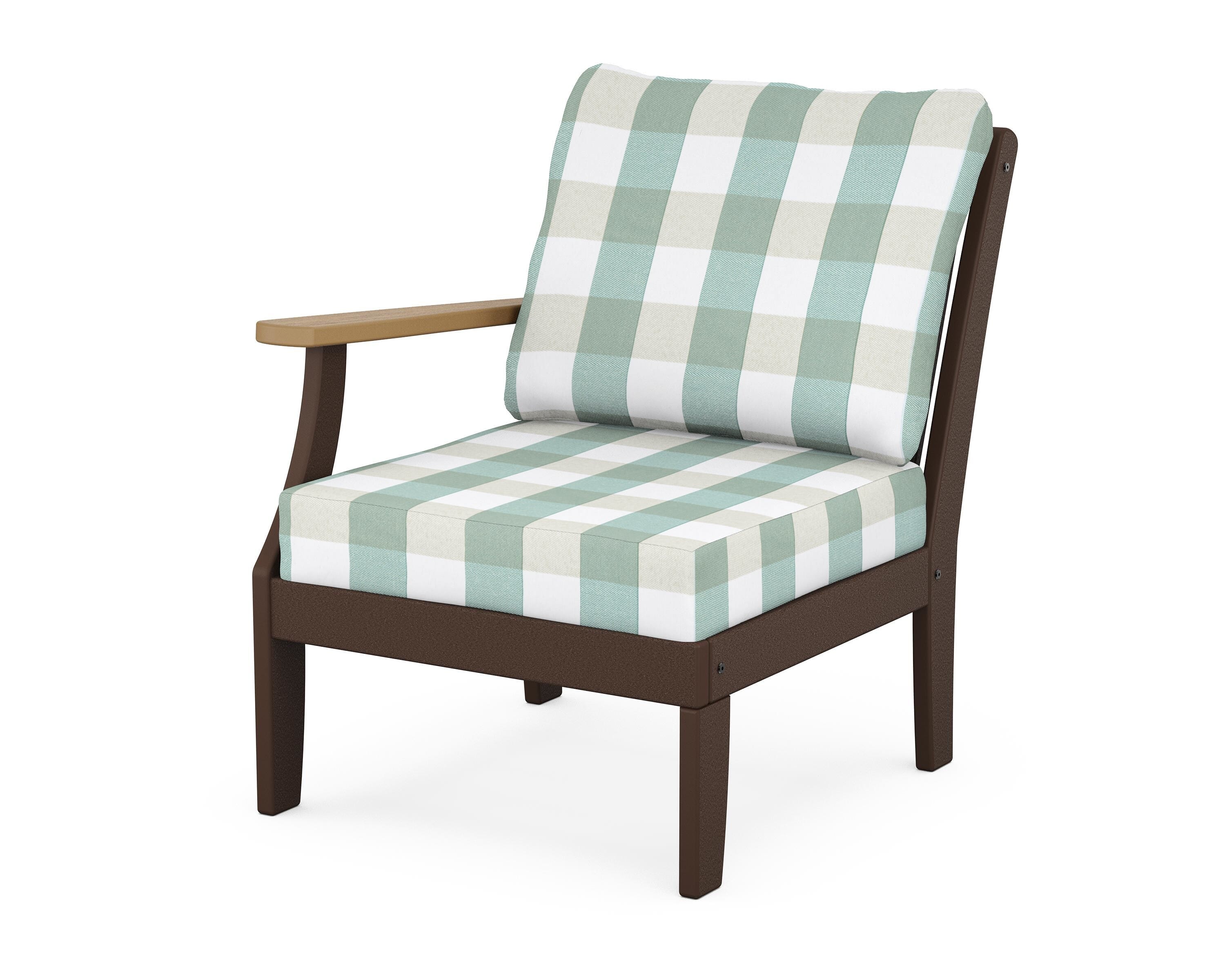 POLYWOOD® Braxton Modular Left Arm Chair in Mahogany / Natural / Buffalo Plaid Glacier Spa