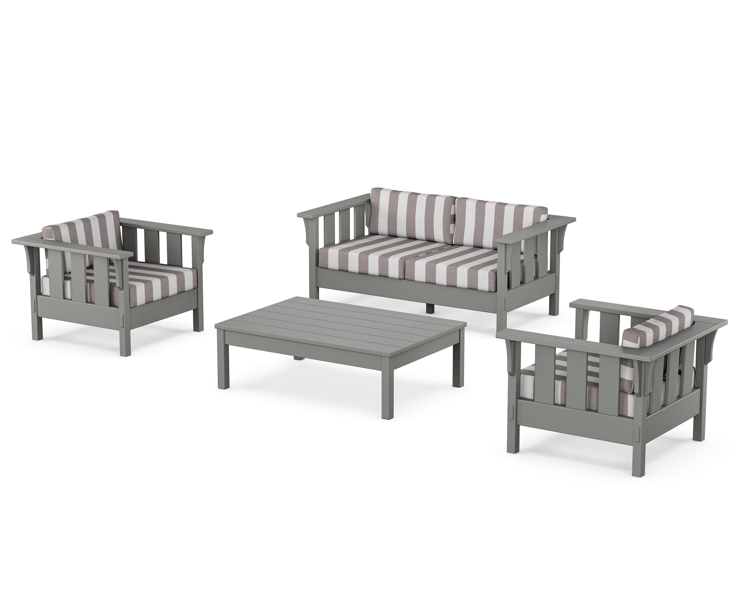 Martha Stewart by POLYWOOD® Acadia 4-Piece Deep Seating Set with Loveseat in Slate Grey / Cabana Stripe Grey Mist