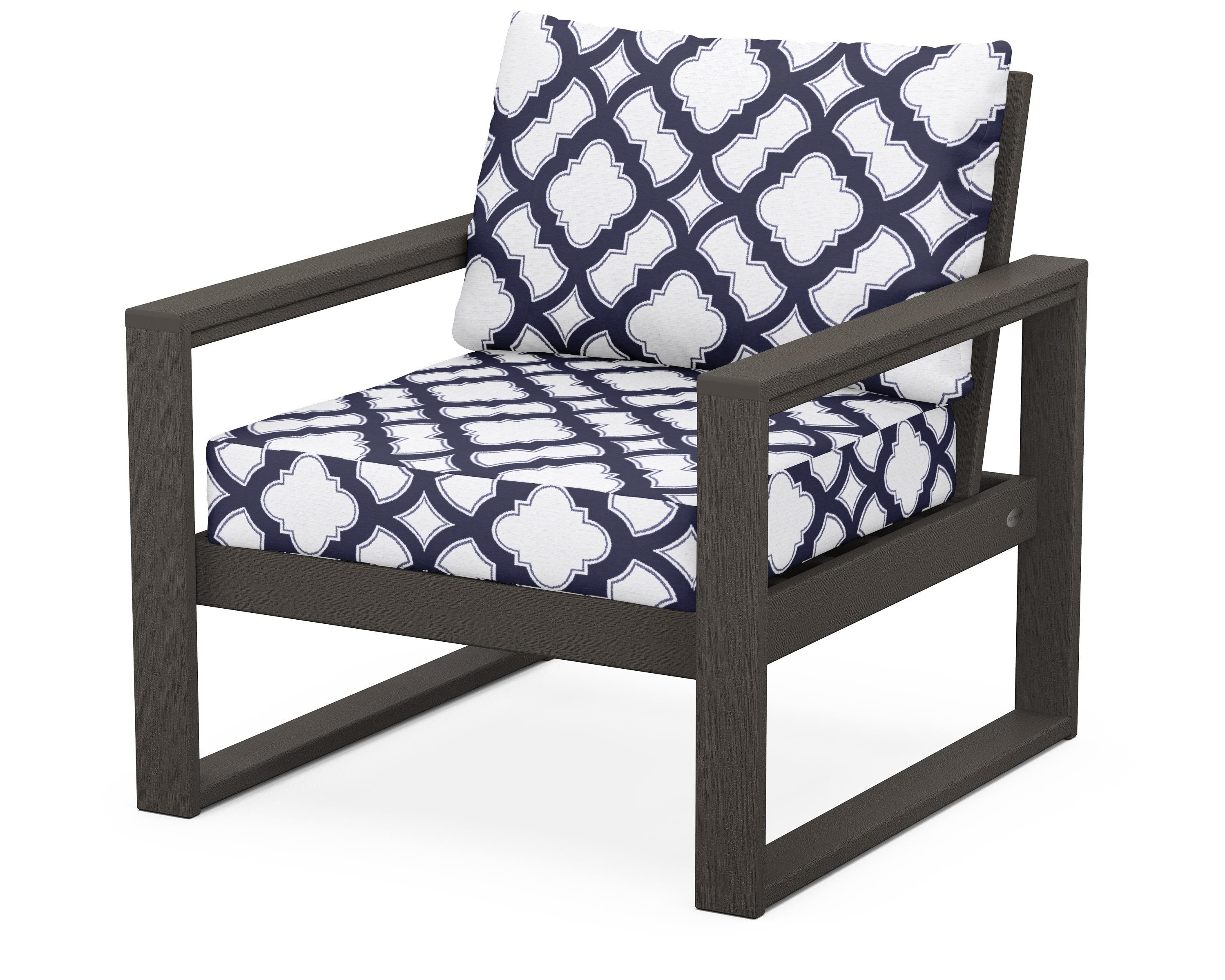 POLYWOOD® EDGE Club Chair in Vintage Coffee / Trellis Navy