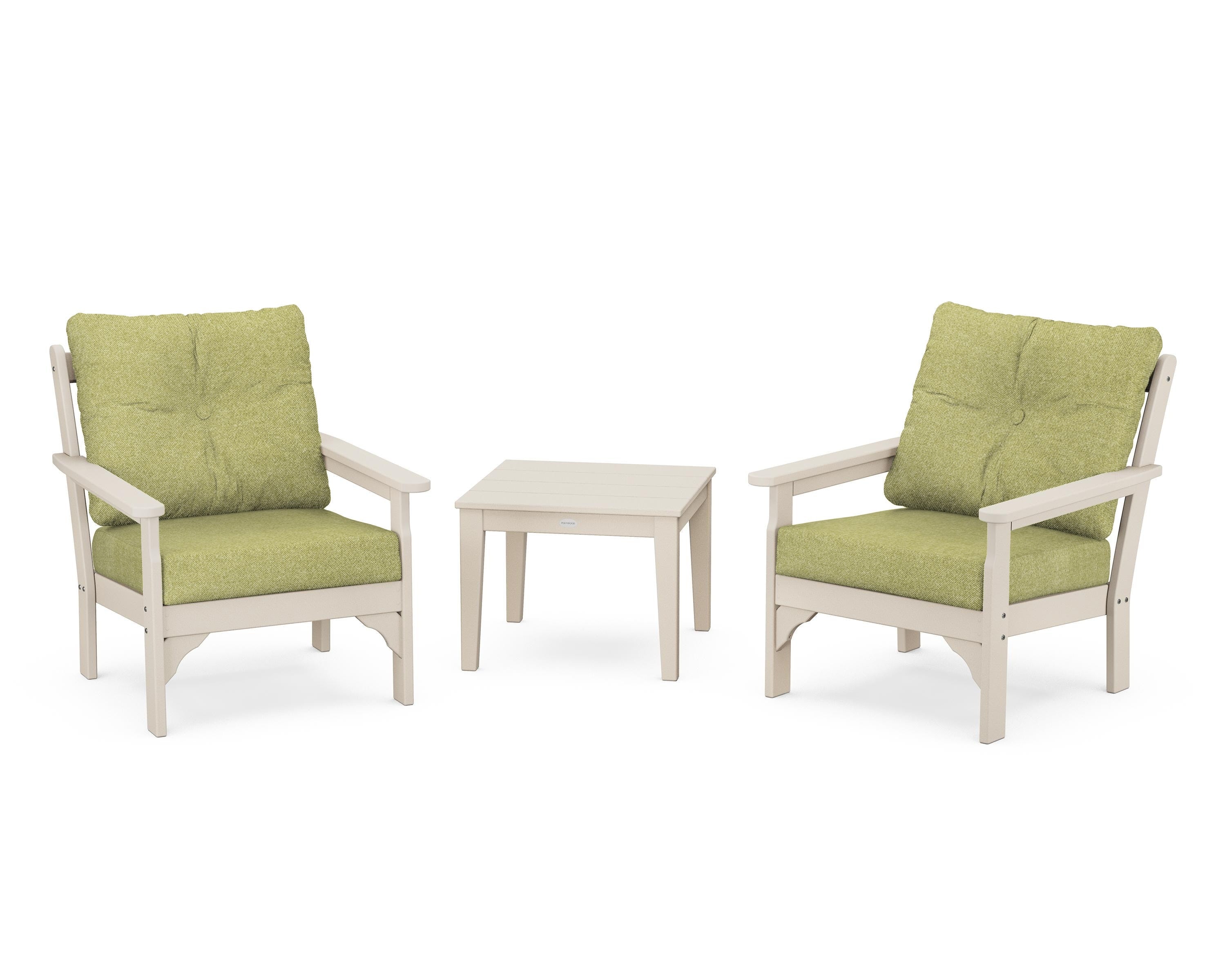 POLYWOOD® Vineyard 3-Piece Deep Seating Set in Sand / Chartreuse Boucle